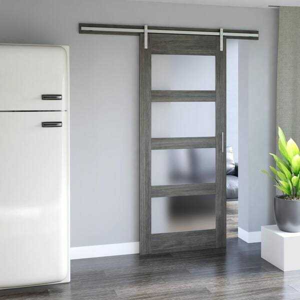 Twin Star Home 36 inch Wide Contemporary Sliding Barn Door with Frosted Glass Panels - Cheap Fitting