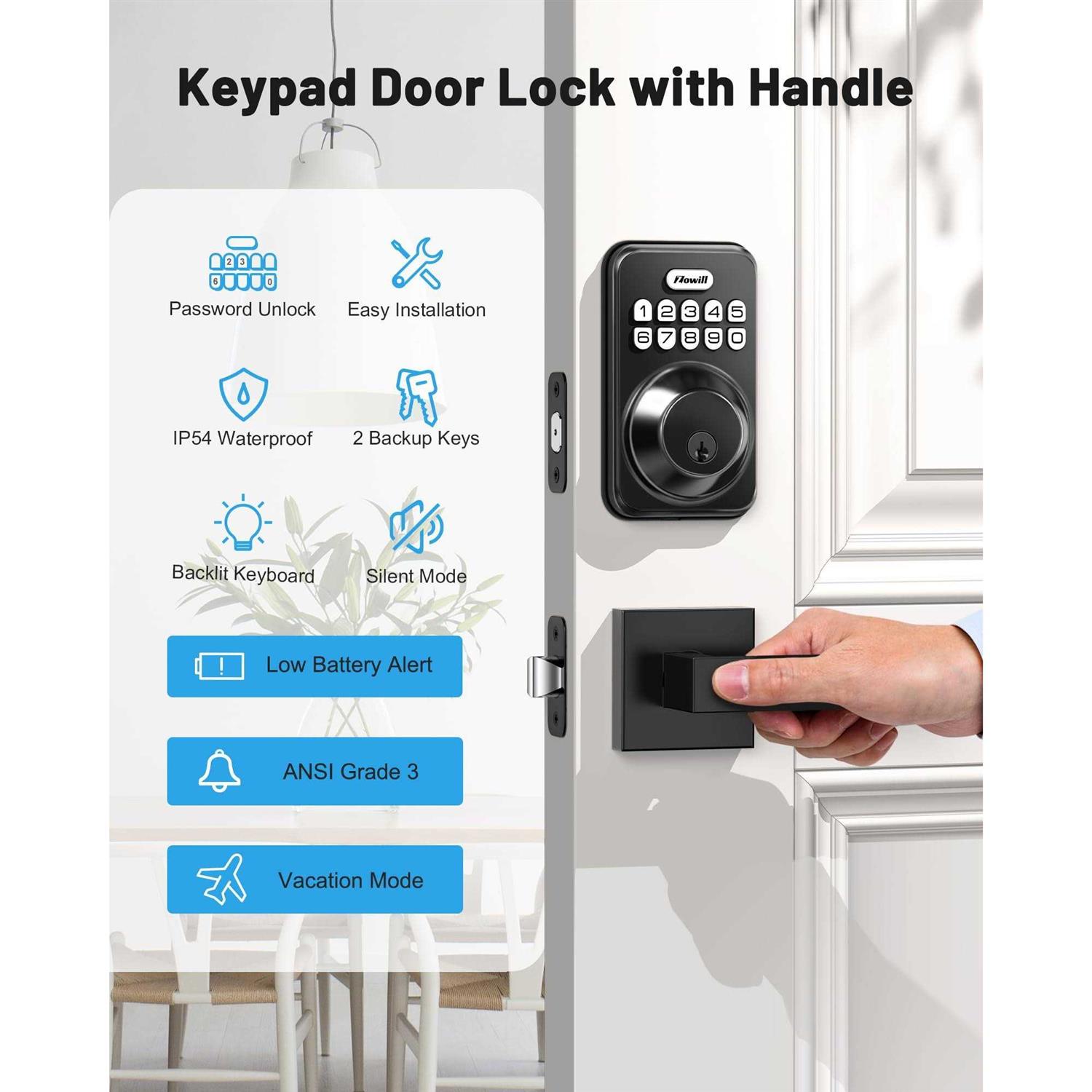 Zowill Keyless Entry Door Lock with 2 Handles Electronic Keypad Deadbolt - Cheap Fitting
