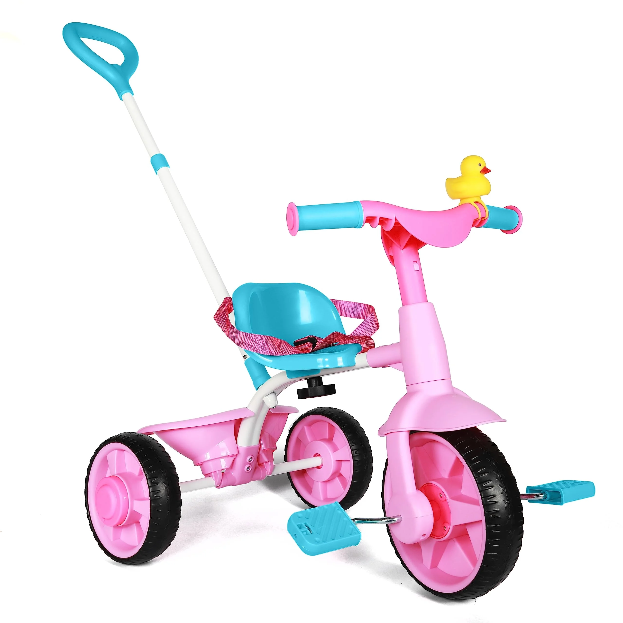 2 in 1 Kids Tricycles Age 18 Month to 3 Years, EVA Wheels Upgraded, Gift, Trikes for Toddlers 2 to 3 Year Old with Push Handle and Duck Bell, Pink - Cheap Fitting
