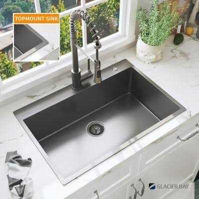 Glacier Bay Black Stainless Steel 33 in. 18-Gauge Single Bowl Drop-in Kitchen Sink - Cheap Fitting