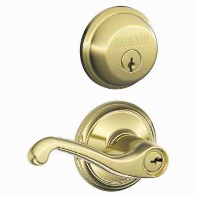 Schlage Flair Bright Brass Lever and Single Cylinder Deadbolt 1-3/4 FB50NVFLA505 - Cheap Fitting