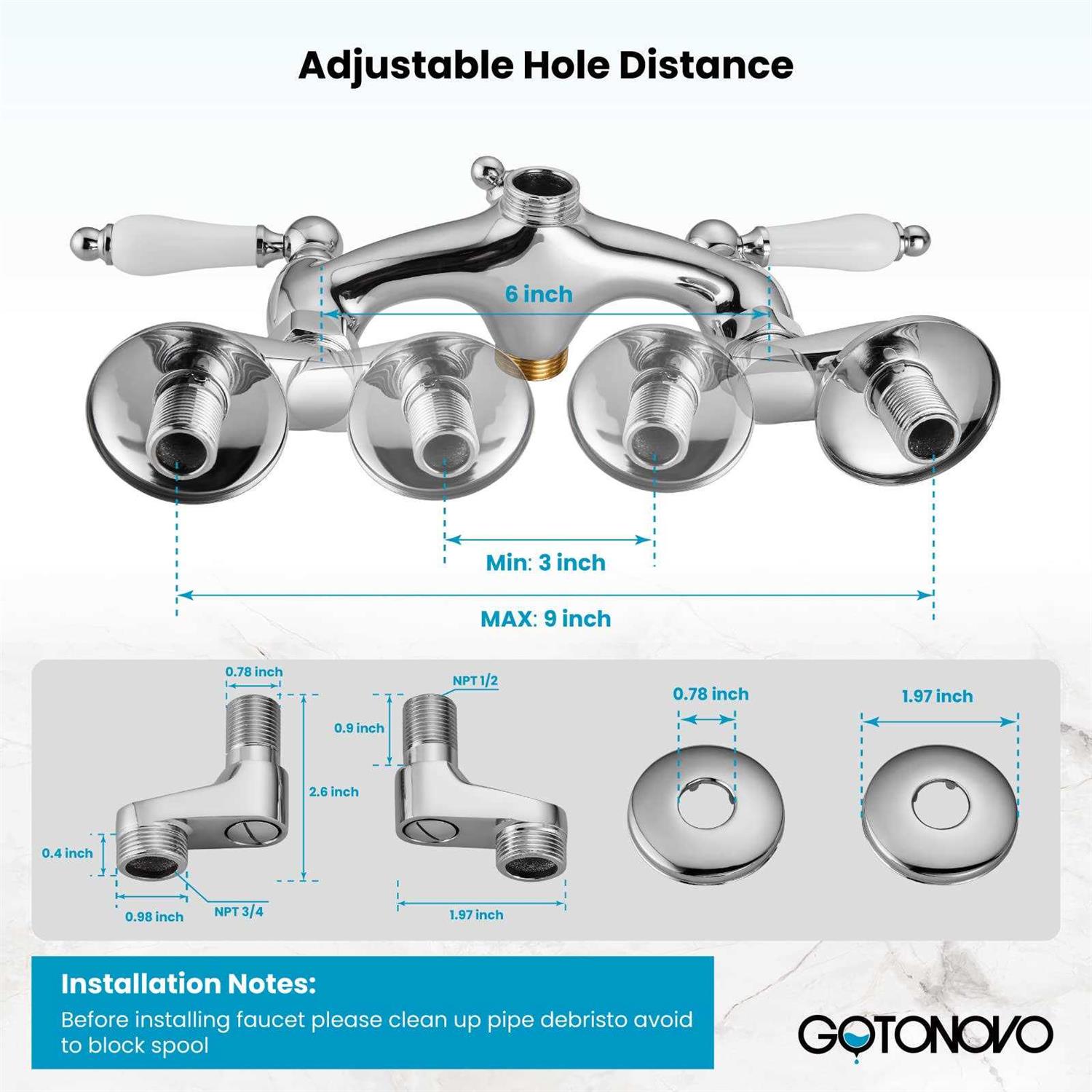 gotonovo Polish Chrome Clawfoot Tub Faucet Wall Mount Hand Held Shower Bathtub Faucet Set Double Level Handle with 6 Inch Center with Ada - Cheap Fitting