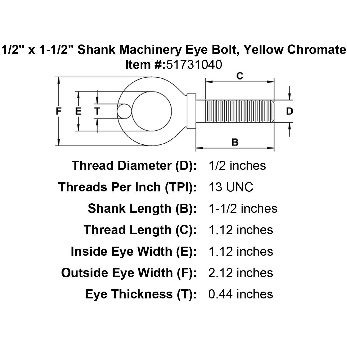Shank Machinery Eye Bolt - Cheap Fitting