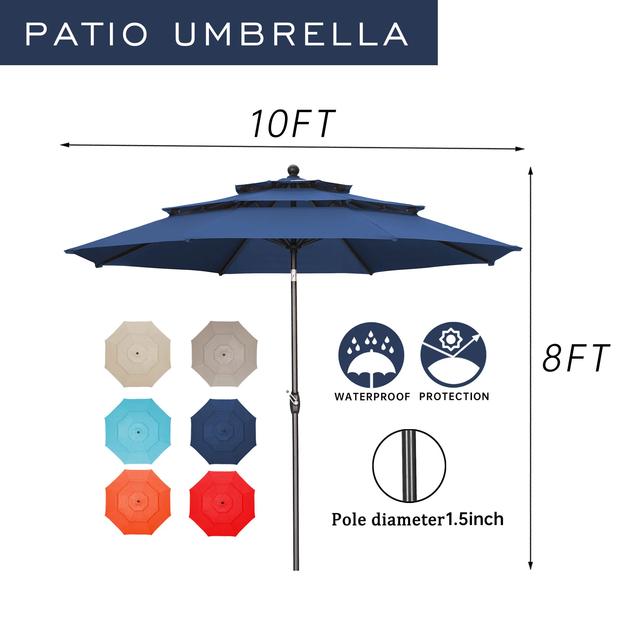 Autlaycil Patio Umbrella 10FT Outdoor Market Umbrella 3 Tiers Adjustable Crank and Tilt Khaki - Cheap Fitting