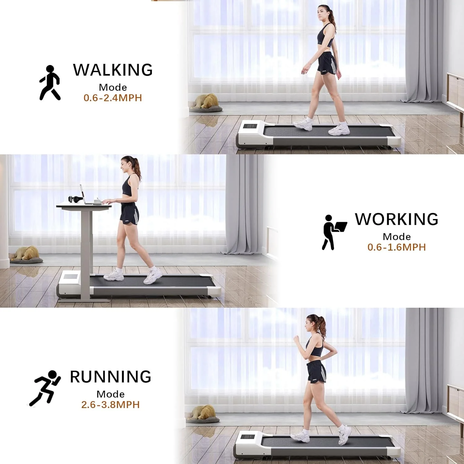 YDZJY 300lb Walking Pad, 40*16 Walking Area 2.5HP Quite Under Desk Treadmill, 2 in 1 Treadmill for Home/Office Exercise with Remote Control, Portable Treadmill in LED Display(Black) - Cheap Fitting