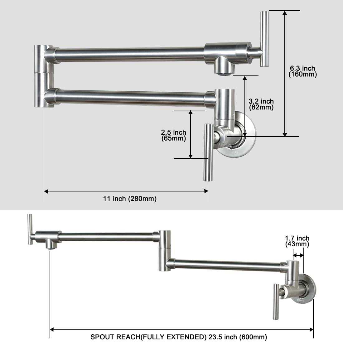 WOWOW Wall Mount Pot Filler Faucet with Double Joint Swing Arm 2311200 - Cheap Fitting