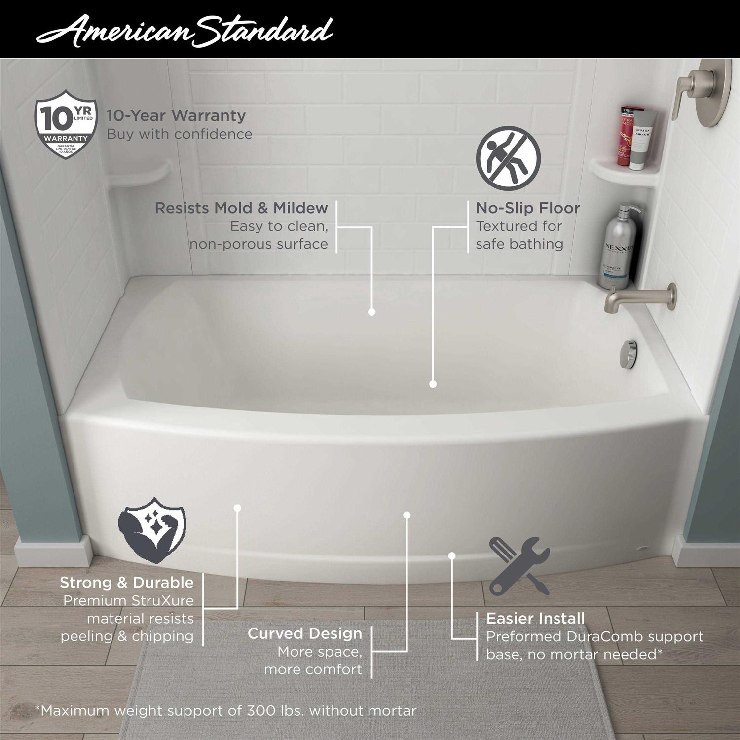 American Standard Elevate 60-in x 30-in Arctic White Fiberglass/Plastic Composite Alcove Soaking Bathtub 2576102.011 - Cheap Fitting