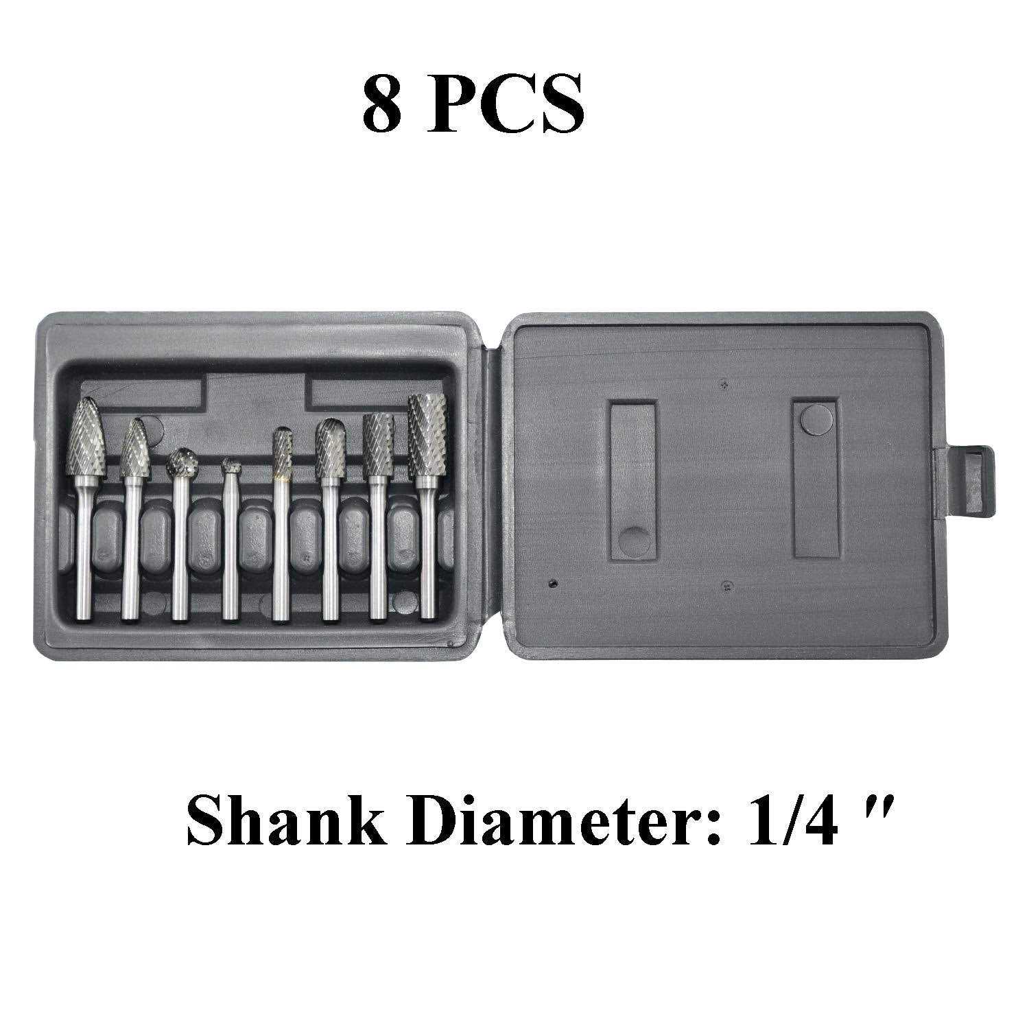 Asieg Tool Carbide Burr Set 8pcs with 1/4”Shank Double Cut Solid Power Tools Tungsten Carbide Rotary Files Bits for Die Grinder Metal Wood Carving - Cheap Fitting