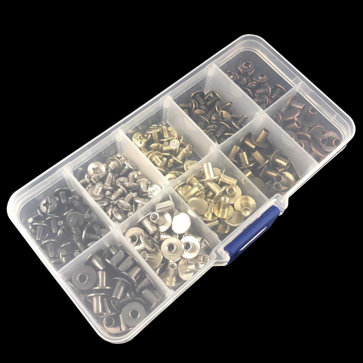 WORDS BURST 150 Sets Round Flat Head Chicago Screws Buttons Metal Studs Rivets Screwback Spots Metal Nail Rivet Studs for Leather Crafting 5/16 Inch - Cheap Fitting