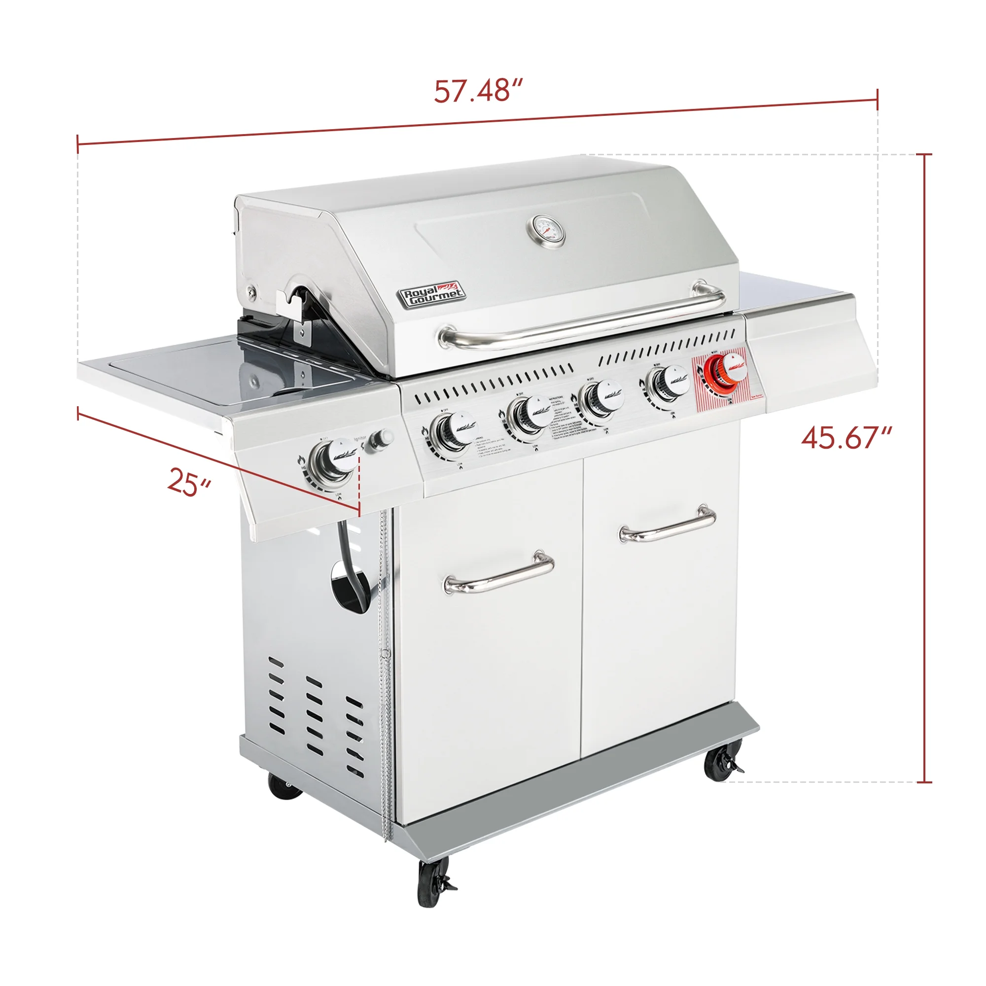 Royal Gourmet GA5404S Deluxe Stainless Steel 5-Burner Gas Grill with Rotisserie Kit, Sear Burner, and Side Burner, 64,000 BTU Cabinet Style Gas Grill, Silver - Cheap Fitting