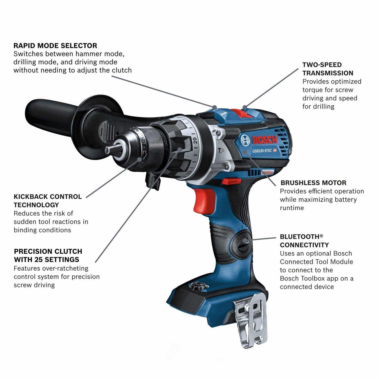 Bosch GSB18V-975CN 18V Brushless Connected-Ready Brute Tough 1/2 in. Hammer Drill/Driver - Cheap Fitting