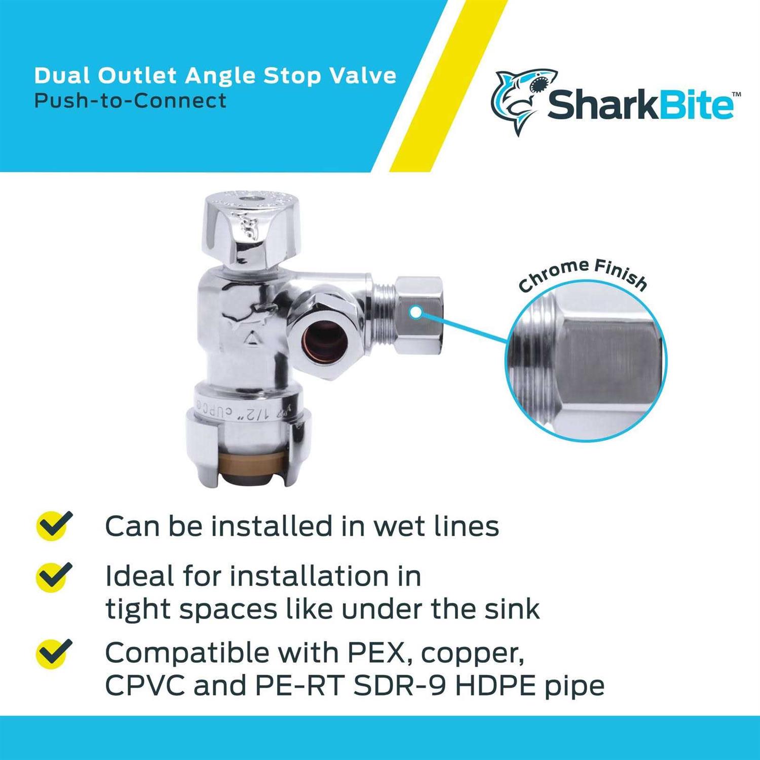 SharkBite Dual-Outlet Angle Stop Valve 1/2 x 3/8 x 3/8 in Connection 25558LF - Cheap Fitting