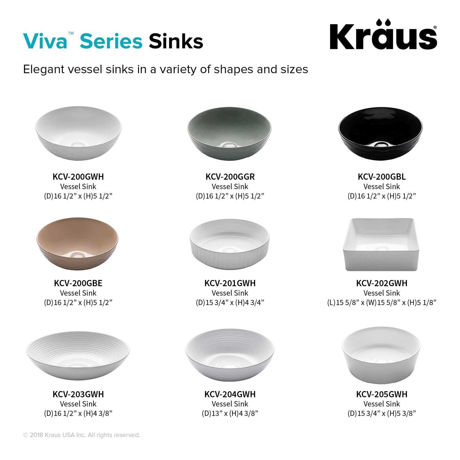 Kraus Viva Round White Porcelain Ceramic Vessel Bathroom Sink with Pop-Up Drain KCV-201GWH-20 - Cheap Fitting
