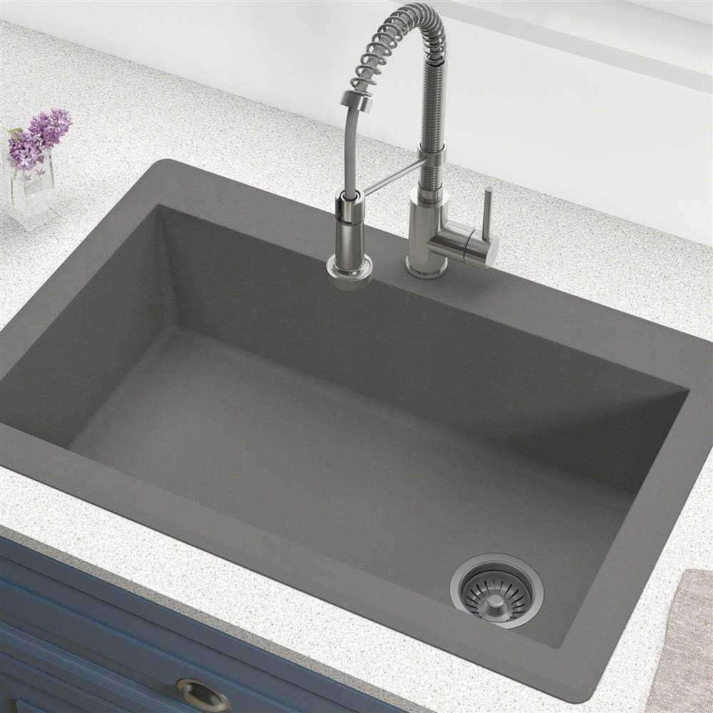 Kraus Forteza 33 Dual Mount Single Bowl Granite Kitchen Sink in Grey KGD-54GREY - Cheap Fitting