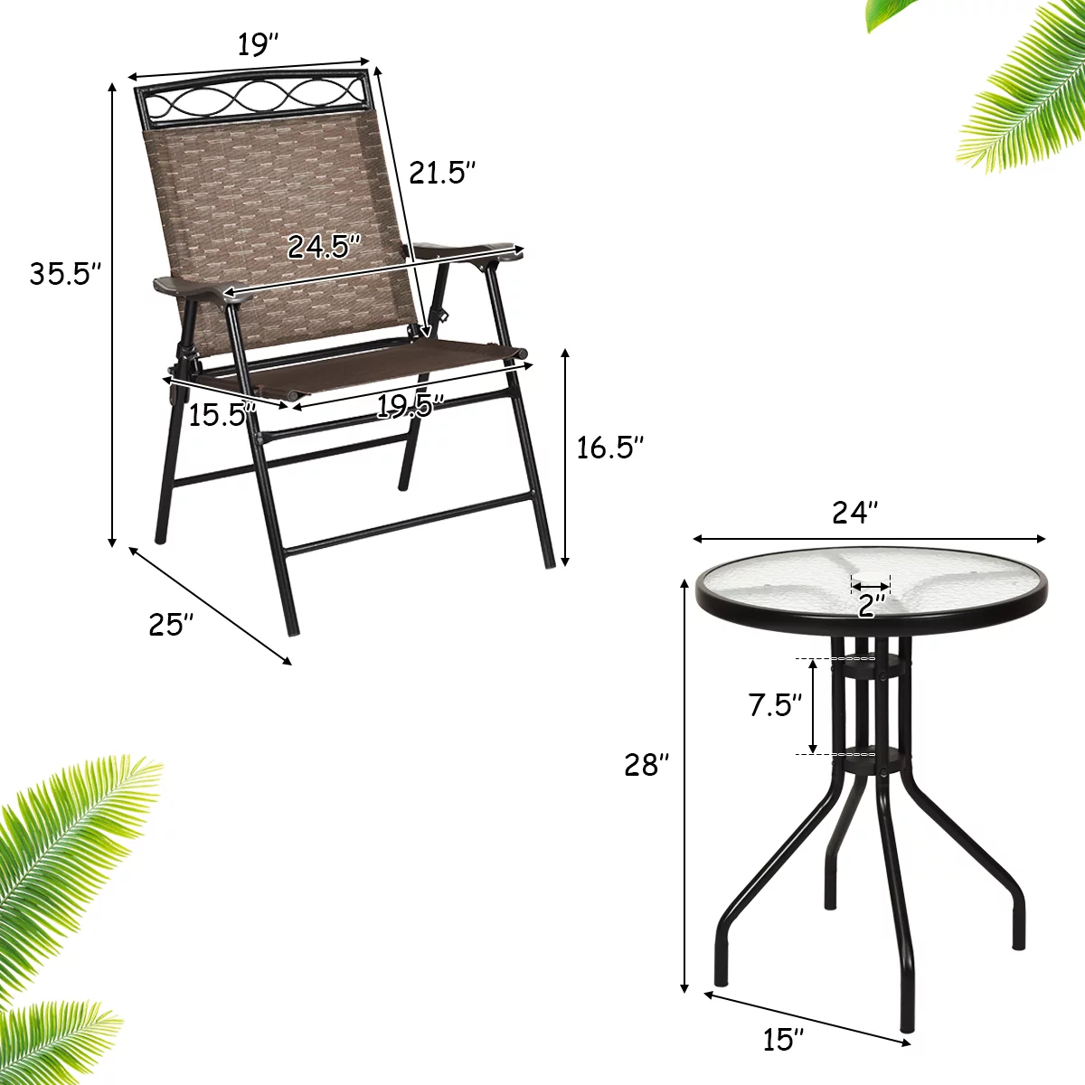 Gymax 3PCS Bistro Set Conversation Set Pub Patio Outdoor w/ Folding Chairs Table - Cheap Fitting