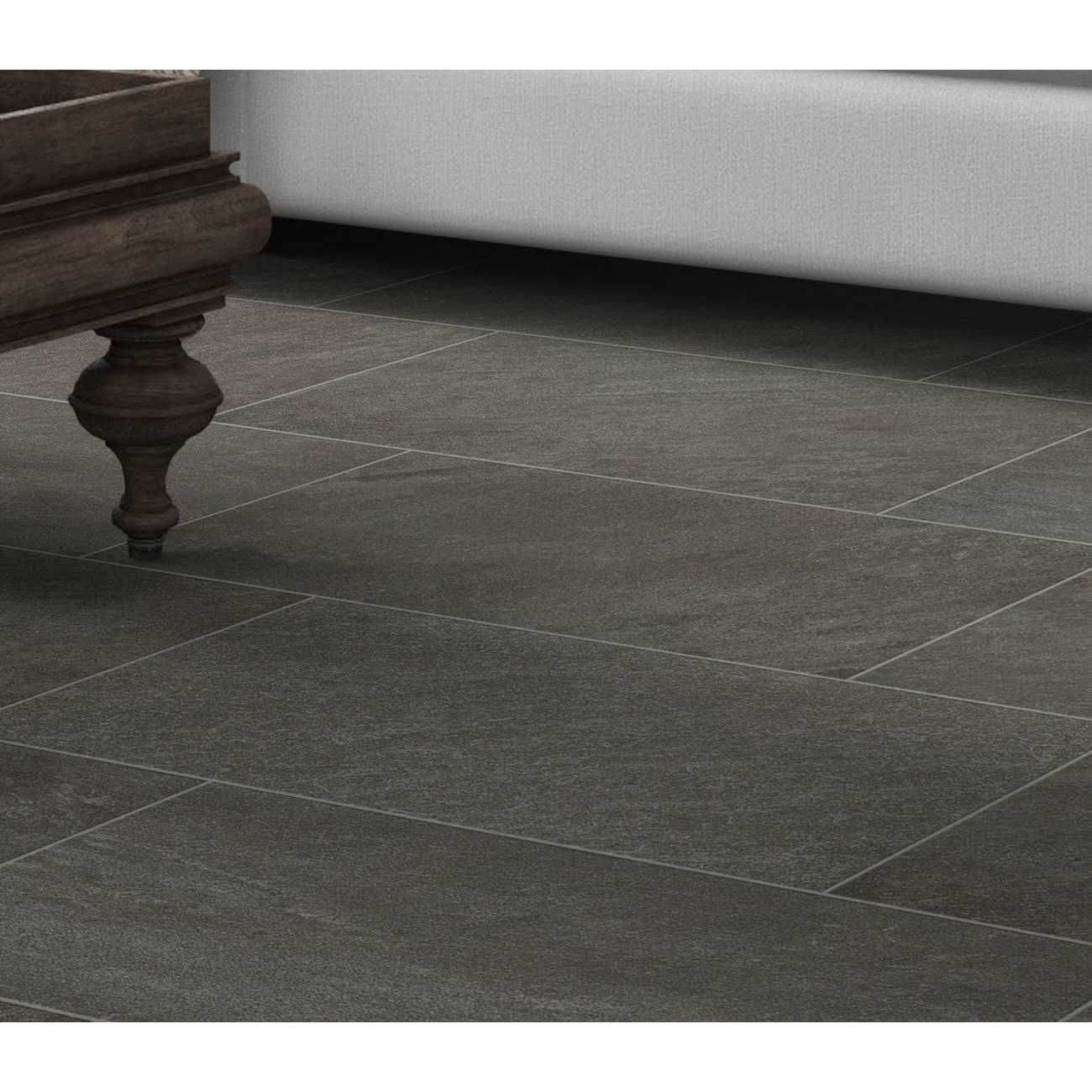 allen + roth Galvano Charcoal 12-in x 24-in Glazed Porcelain Stone Look Floor and Wall Tile 0487338 - Cheap Fitting