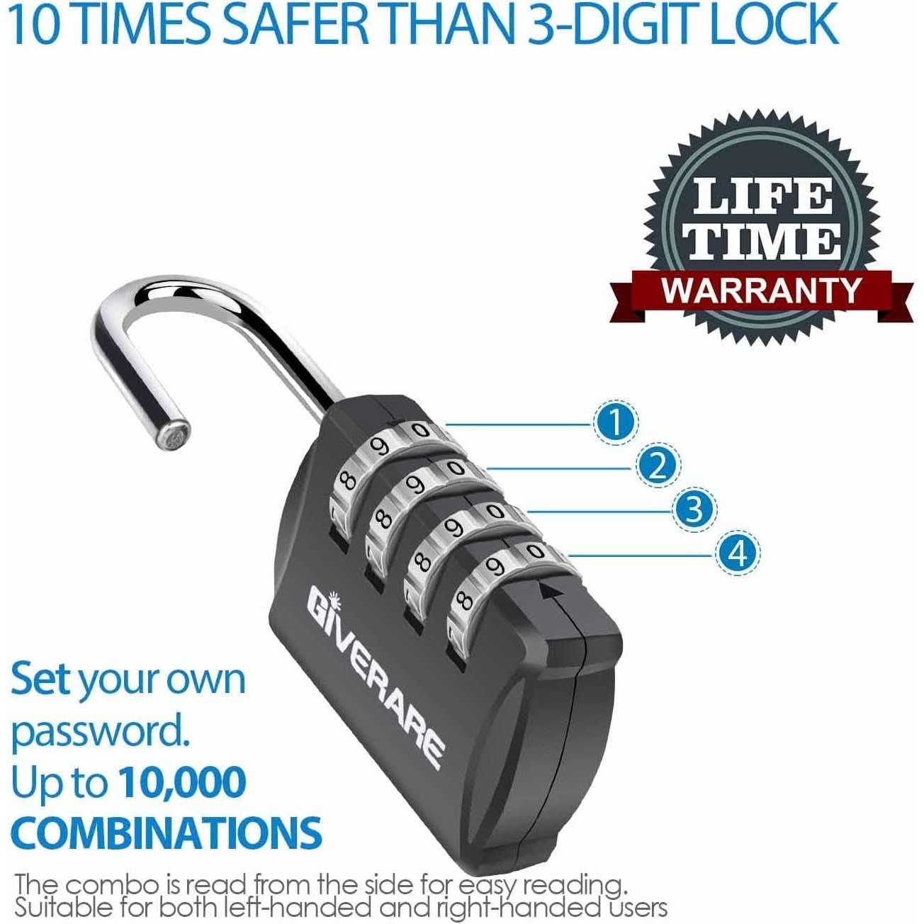 GIVERARE Combination Lock Padlock Keyless - Cheap Fitting