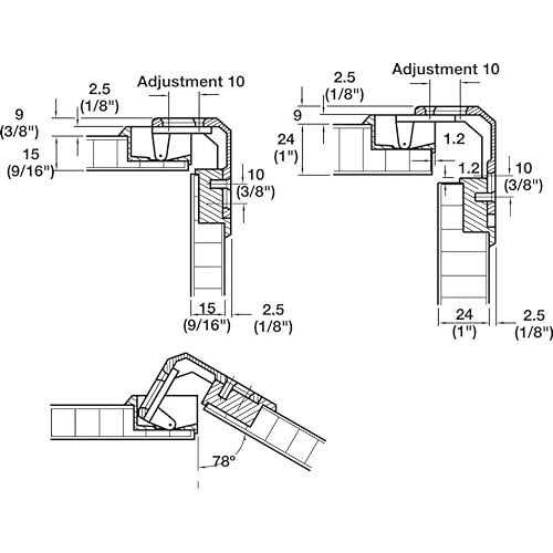 Kitchen Inventions heavy duty full inset adjustable concealed pie-cut corner cabinet door hinge with 78 degree opening angle - Cheap Fitting