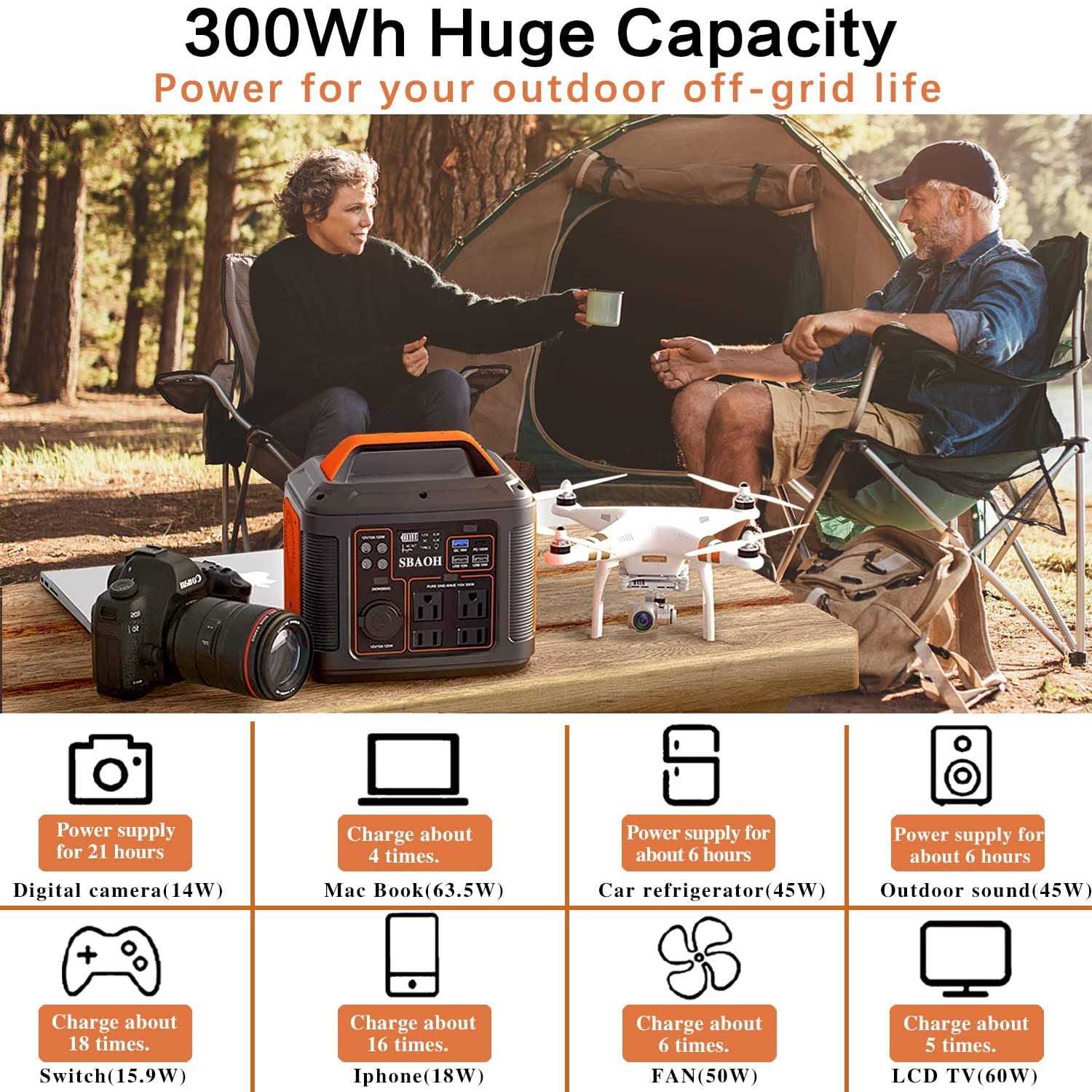 SBAOH Portable Power Station 300W 296Wh Solar Generator Quick Charge - Cheap Fitting