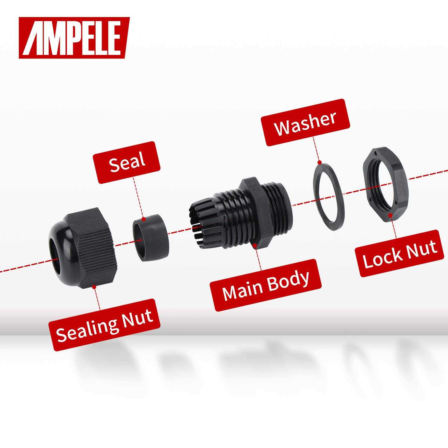 AMPELE Cable Gland 100 Pack PG7 Waterproof Plastic Adjustable 3.5-6mm Cable Glands Joints With Gaskets - Cheap Fitting