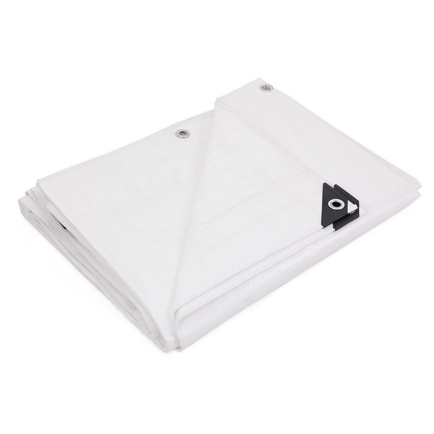 Kotap 4.3m x 4.3m Heavy-Duty 12 by 12 Cross Weave 8-mil White Poly Tarp - Cheap Fitting