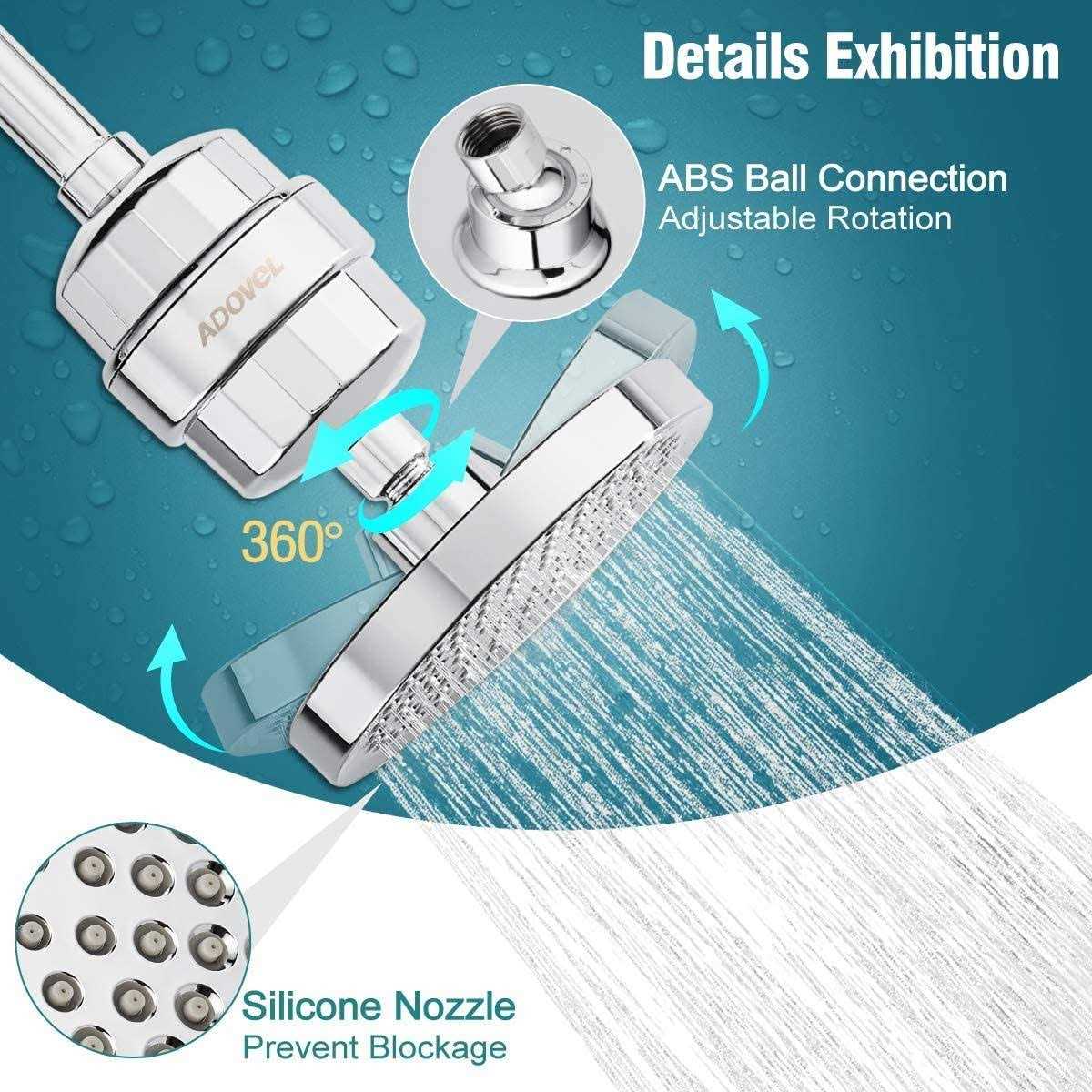 ADOVEL High Output Shower Head and Hard Water Filter 15 Stage Shower Filter Removes Chlorine & Harmful Substances - Cheap Fitting