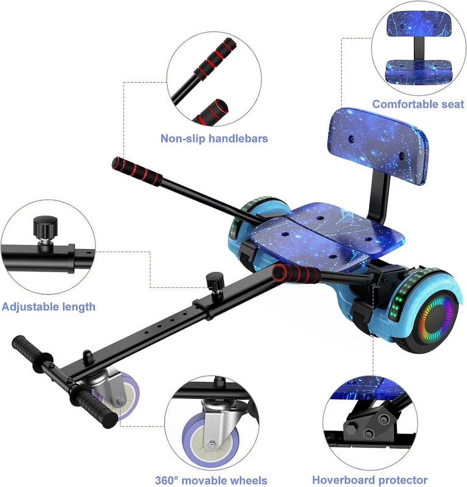SISIGAD Hoverboard with Seat, 6.5 inch Hoverboard Go Kart Combo with Bluetooth Speaker & LED Lights for Kids Adults - Cheap Fitting