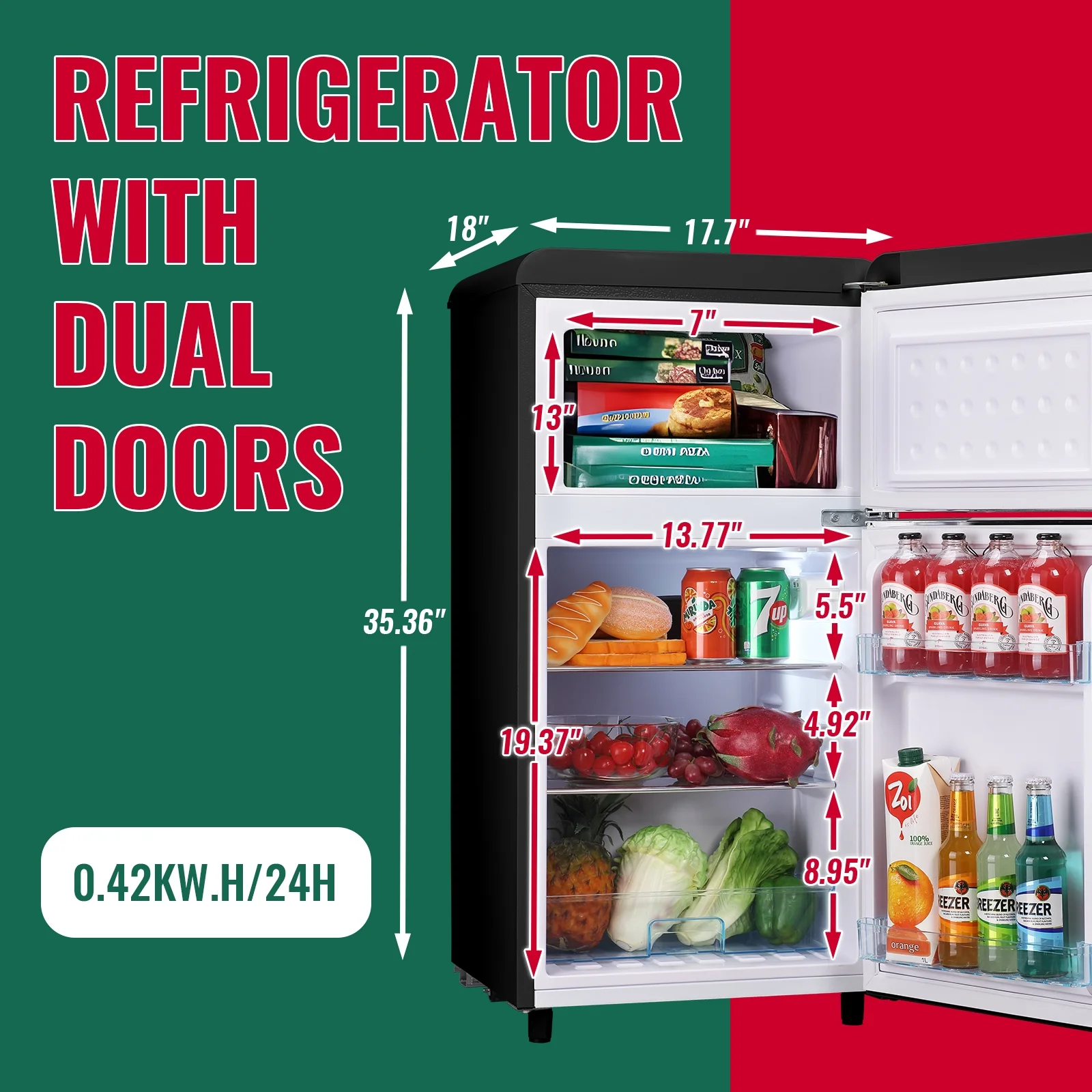 DEMULLER 3.5 Cu.ft Small Refrigerator with Freezer, Dual Door Dorm Size Fridge with Handles Cream - Cheap Fitting