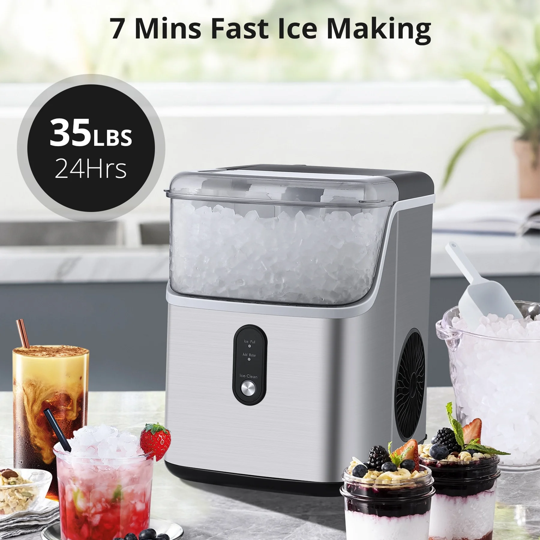 Aoile 35Lbs/24H Chewable Nugget Ice Maker Countertop, Self-Cleaning Compact Ice Machine with Ice Scoop - Cheap Fitting