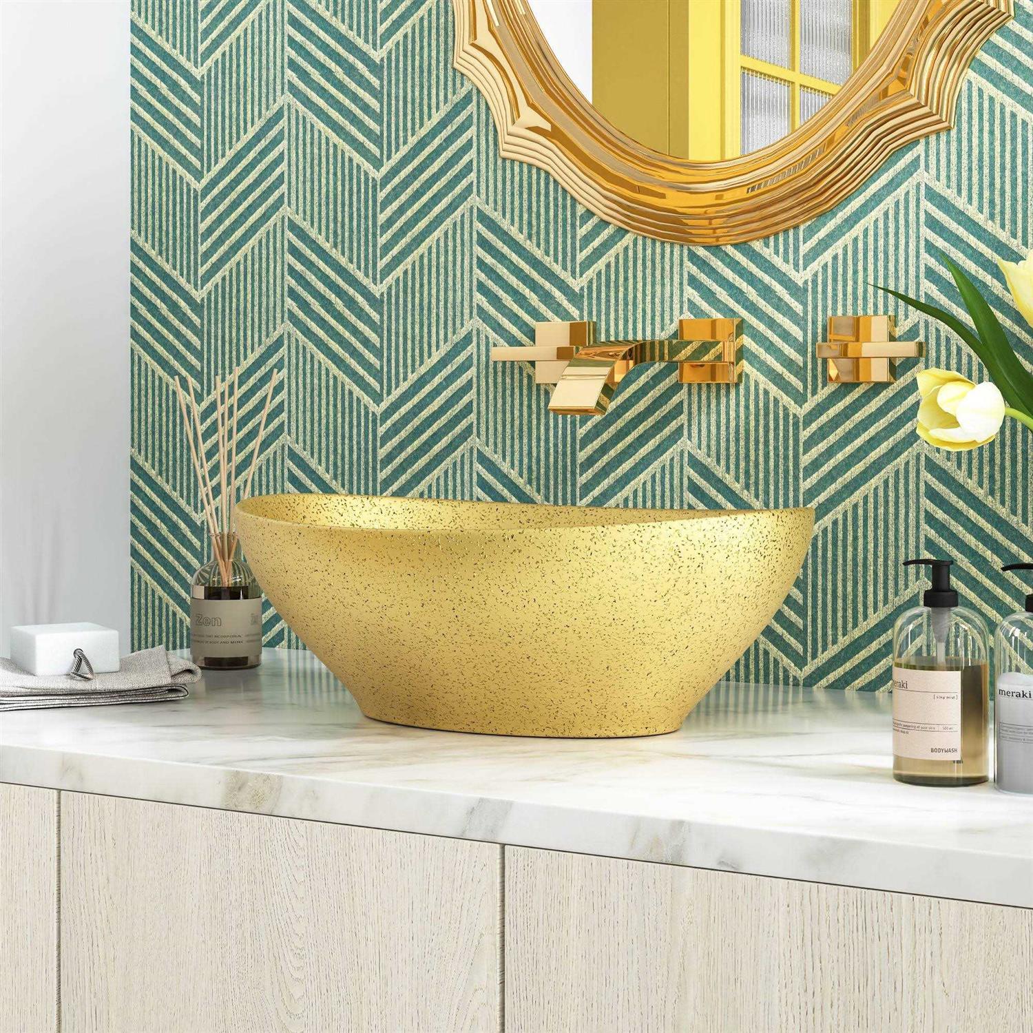 DeerValley Horizon White Ceramic Glazed Oval Vessel Bathroom Sink DV-1V051/0089/0090 DV-1V0089 - Cheap Fitting