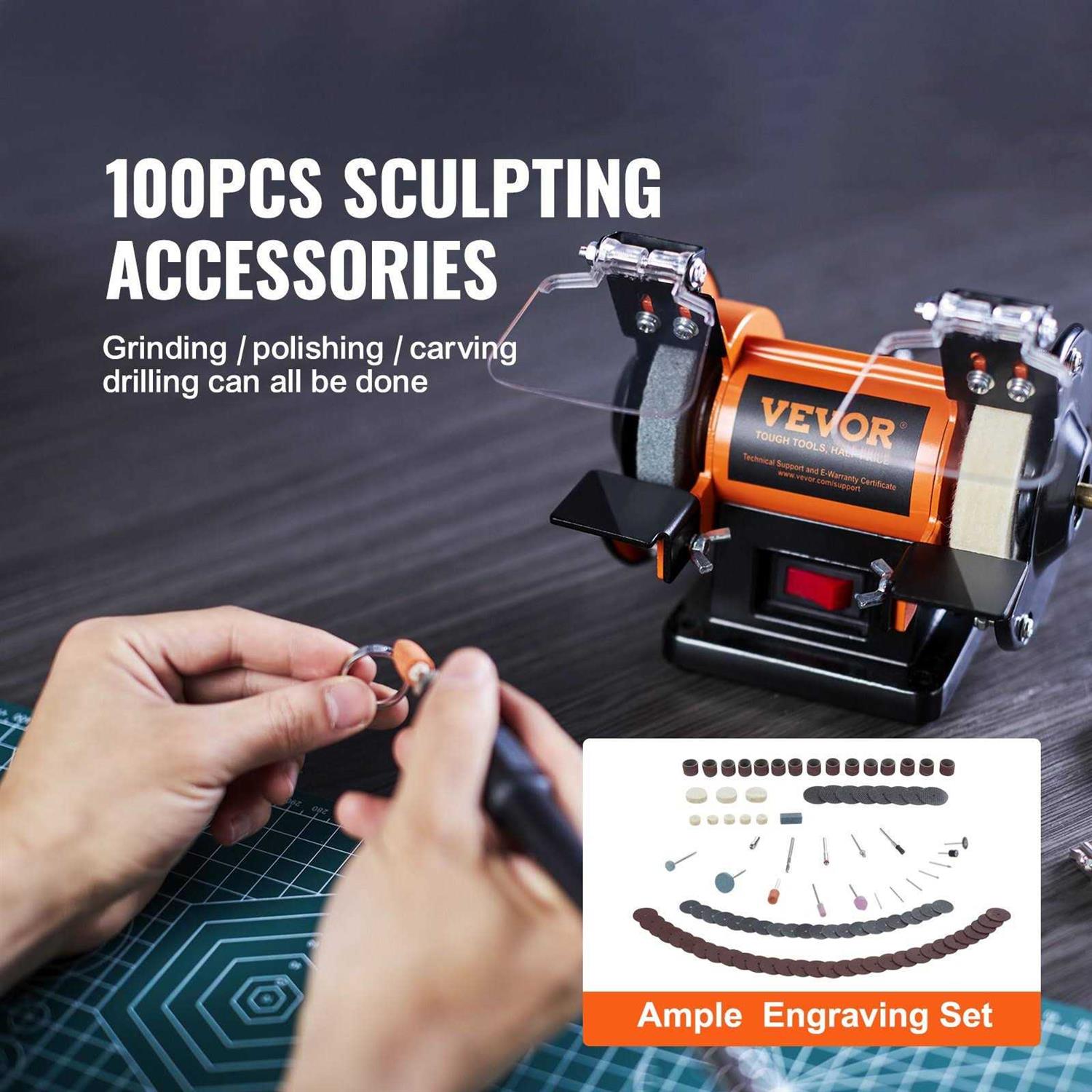 VEVOR Bench Buffer Polisher Bench Buffer Grinder Polishing & Buffing Machine for Metal/Jewelry/Wood/Jade/Plastic/Silver DIY - Cheap Fitting