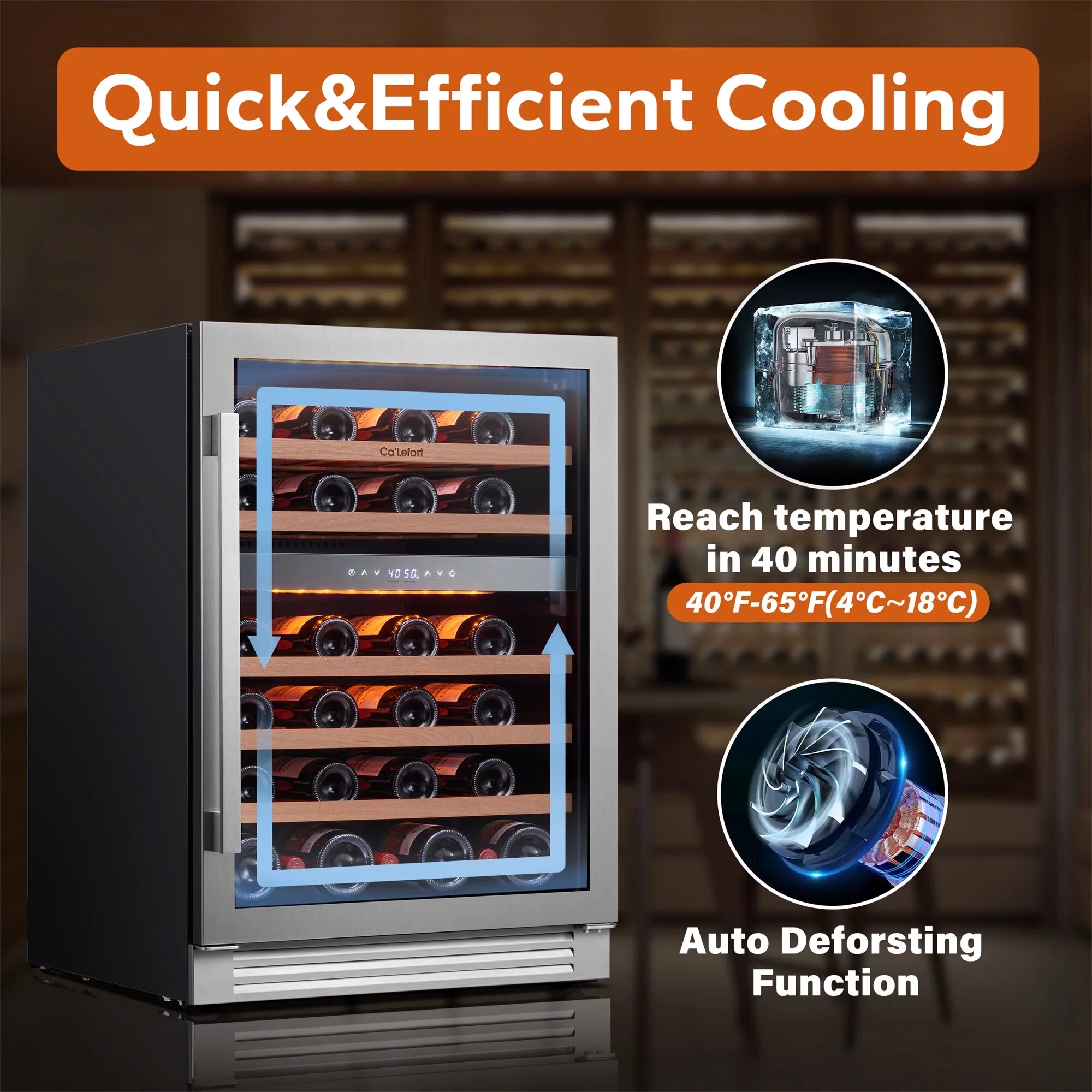 Ca'Lefort 24 inch Wine Cooler Refrigerator,46 Bottle Wine Fridge,Freestanding & Built-in Wine Cooler fridge with Stainless Steel frame - Cheap Fitting