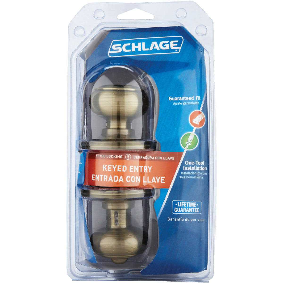 Schlage Antique Brass Georgian Keyed Entry Knob - Cheap Fitting