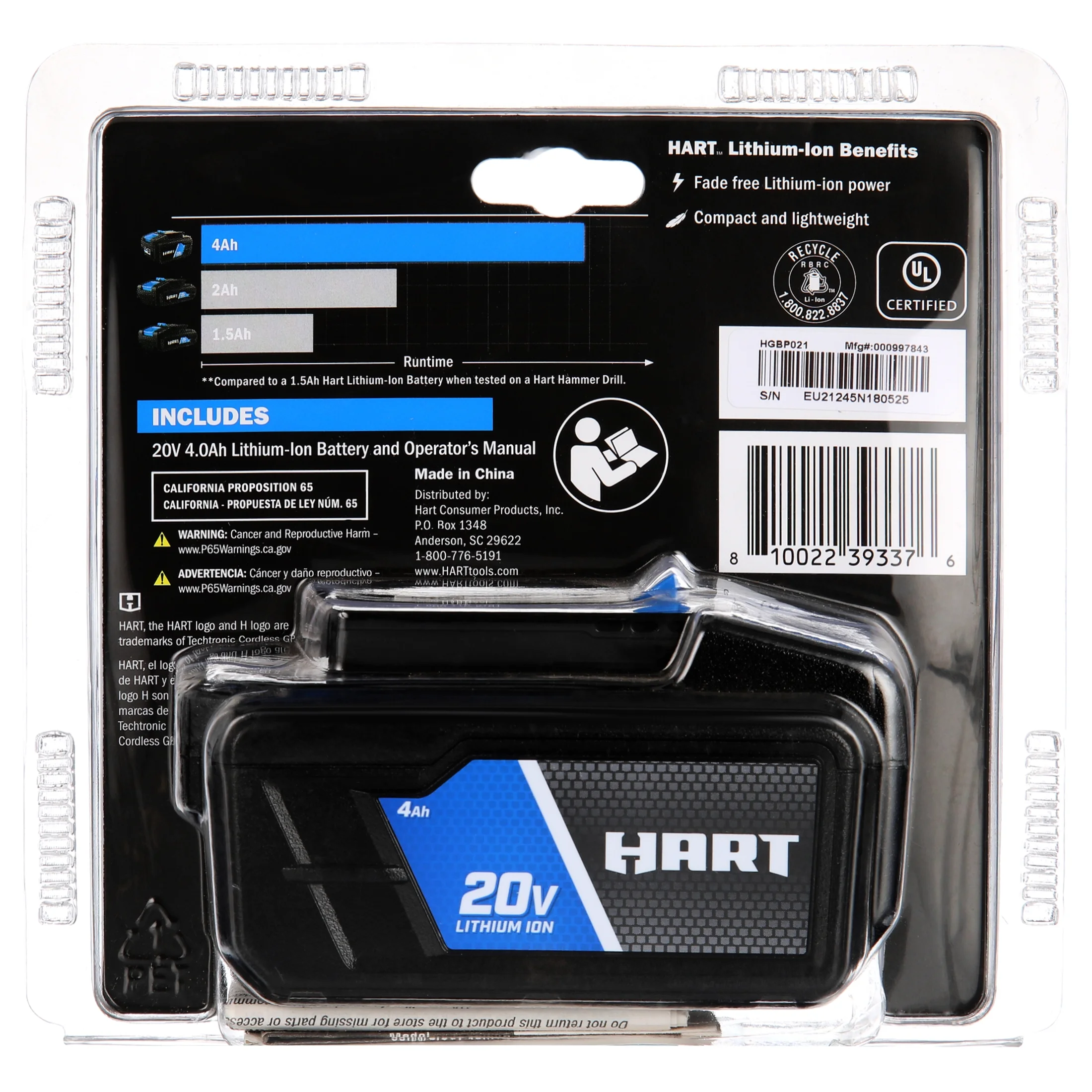 HART 20V Lithium-Ion 4.0Ah Battery (Charger Not Included) - Cheap Fitting