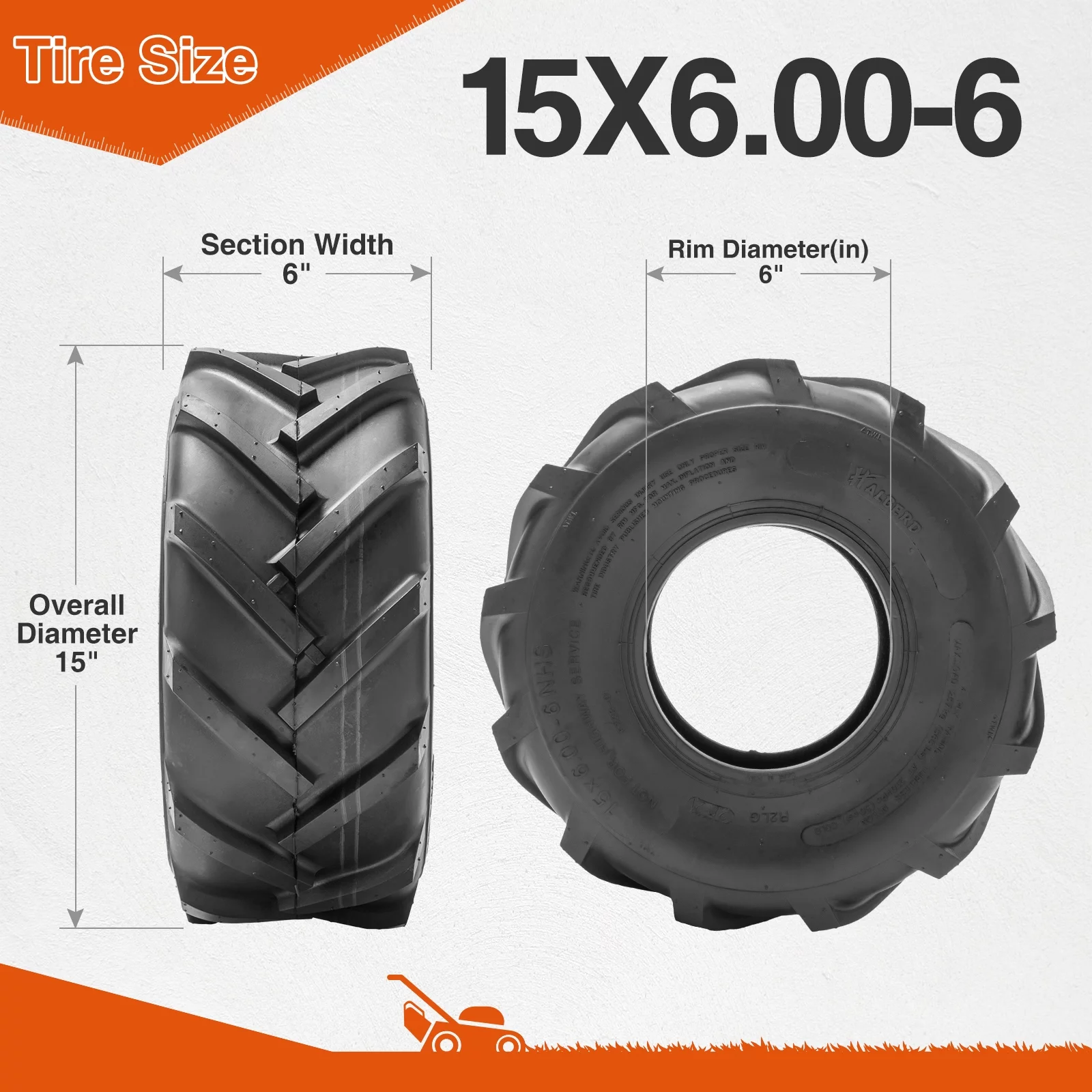 Harberd 15x6.00-6 15x600x6 Lawn Mower Turf Tires 4PR Garden Tractor Tire 2 Set - Cheap Fitting
