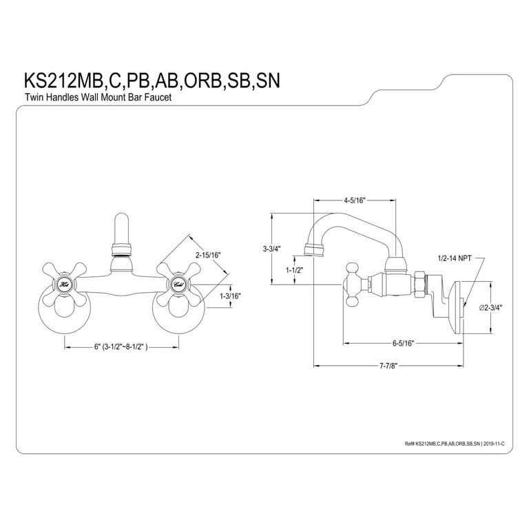 Kingston Brass Two-Handle Wall Mount Bar Faucet KS212 - Cheap Fitting
