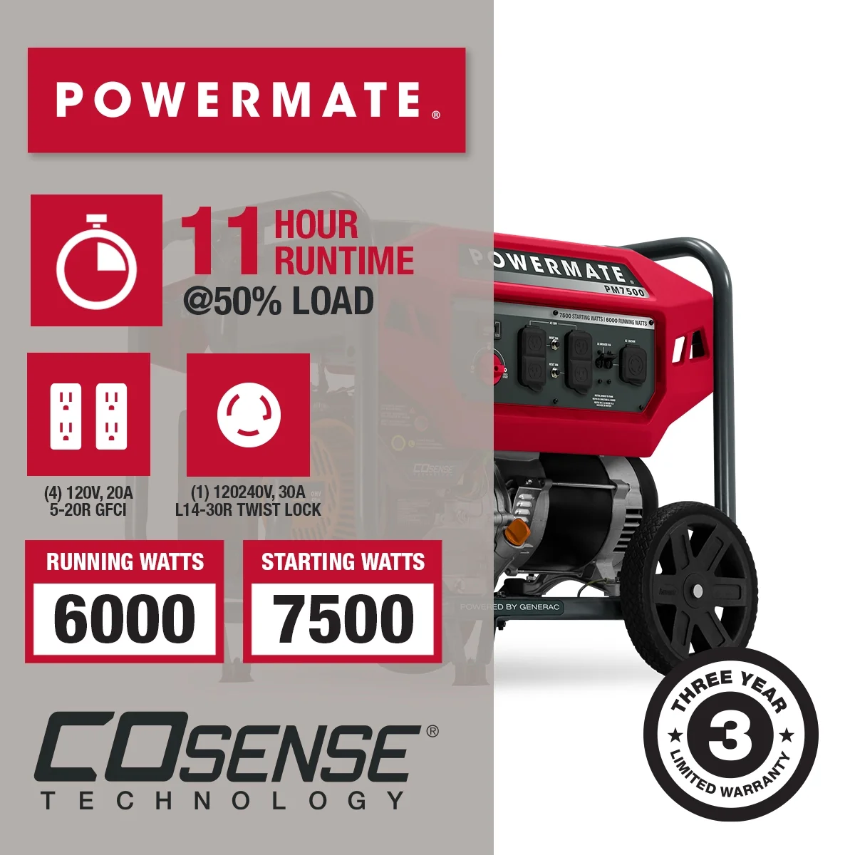 Powermate 7500 Watt Dual Fuel Portable Generator with COSense 49 State CSA - Cheap Fitting