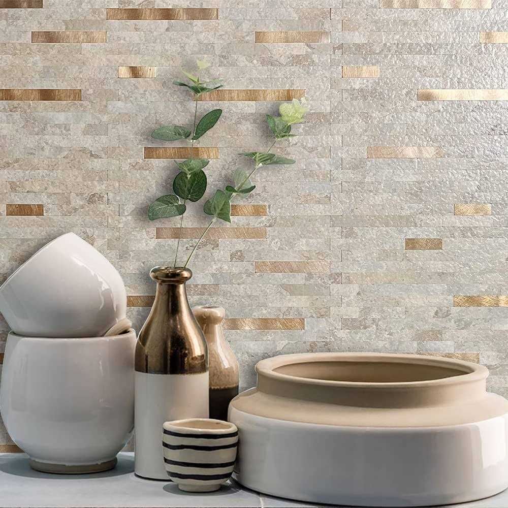 AULIGET 20 Sheets Faux Stone Peel and Stick Backsplash Marble Look PVC Wall Tiles Stick on Backsplash for Kitchen - Cheap Fitting