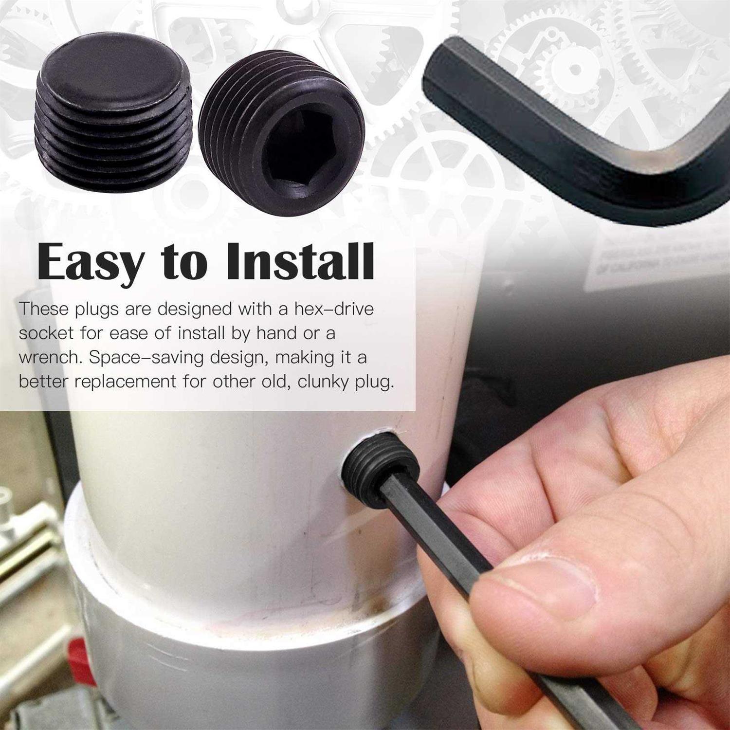 Mardatt 25Pcs NPT Plug Set Pipe Plug Assortment Kit 1/8 1/4 3/8 1/2 3/4 Carbon Steel Male Thread Internal Allen Head Pipe Plug Set - Cheap Fitting