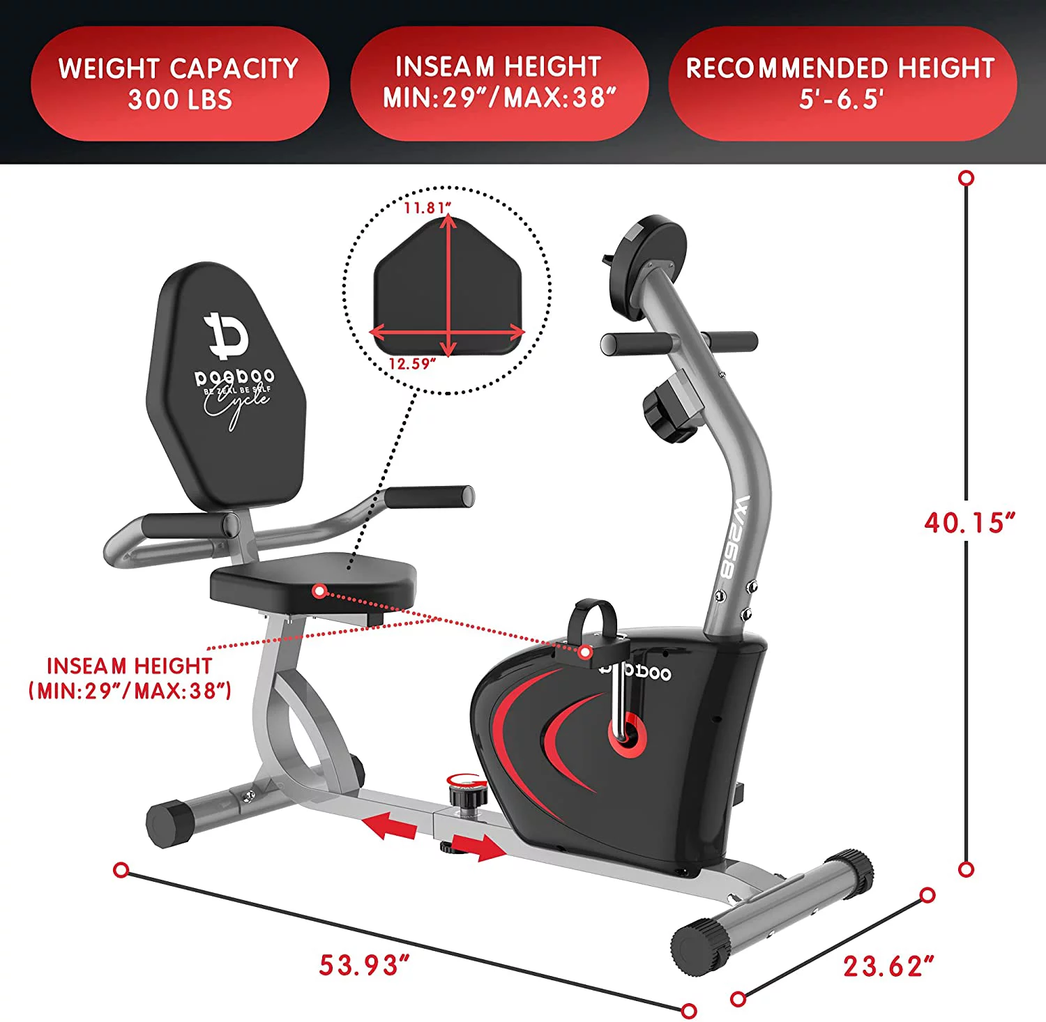 Pooboo Recumbent Exercise Bike Seniors Stationary 8 Level Adjustable Magnetic Resistance Bike Indoor Cycling Recumbent Bikes with Digital Monitor - Cheap Fitting