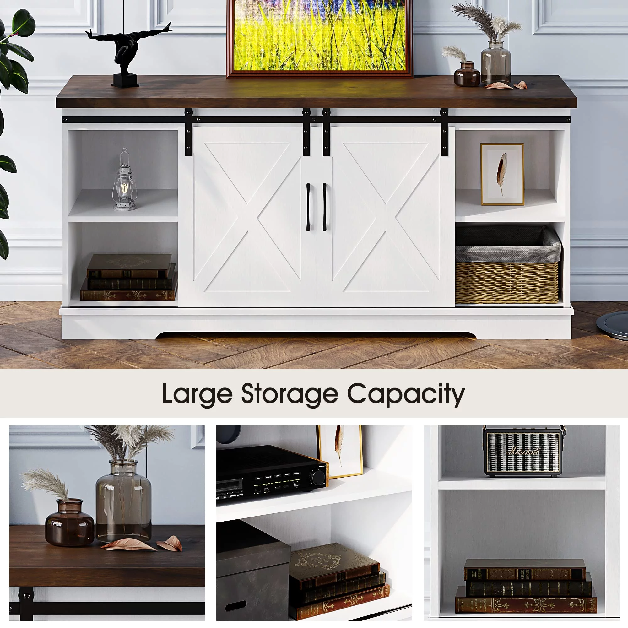 Oyang Farmhouse TV Stand for 65 inch TV, TV Console Table with Sliding Barn Door TV Stand, Farmhouse Entertainment Center - Cheap Fitting