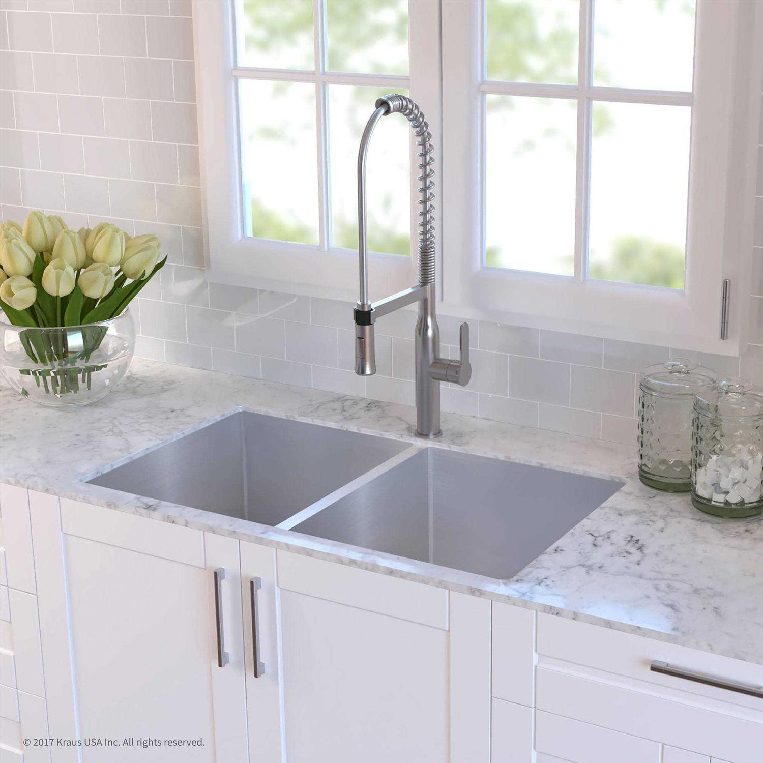 Kraus 33 Undermount 50/50 Double Bowl Stainless-Steel Kitchen Sink KHU102-33 - Cheap Fitting