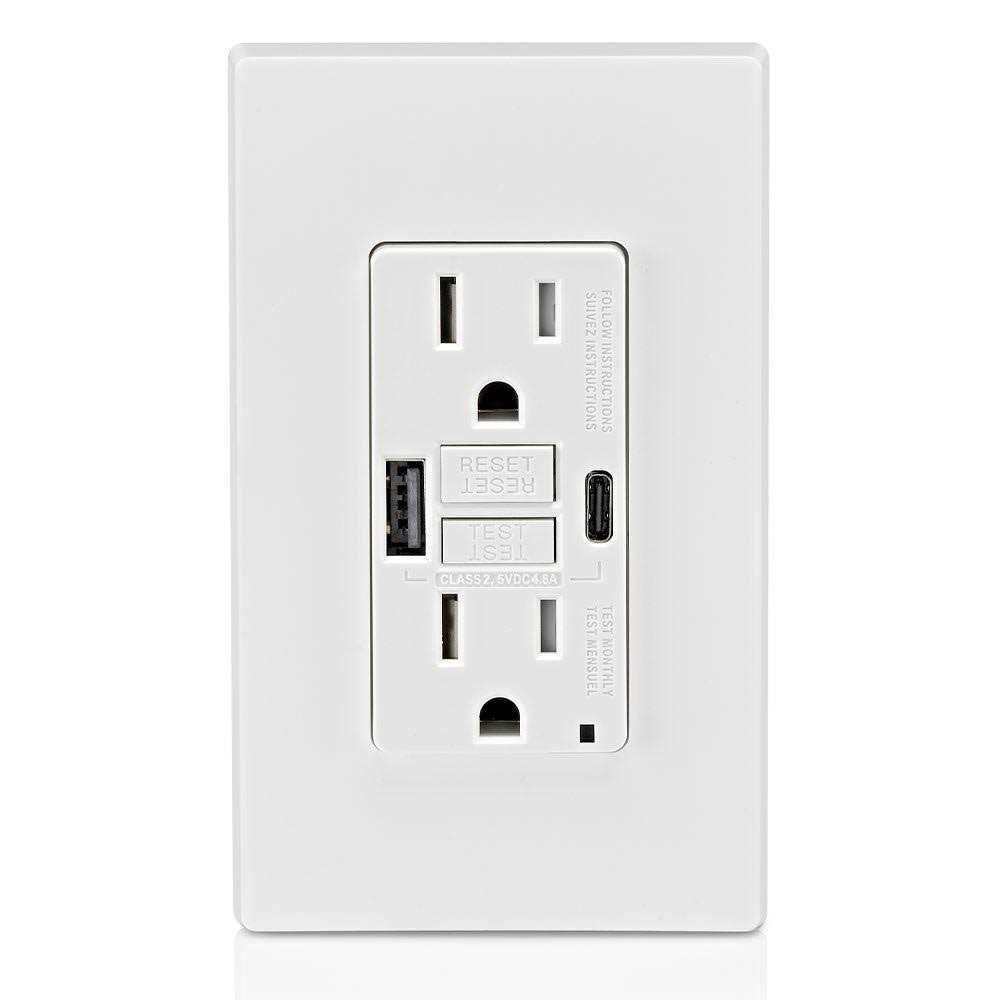 Leviton GUAC1-W 15A SmartlockPro Self-Test GFCI Combination 24W Type A/C USB In-Wall Charger Outlet - Cheap Fitting