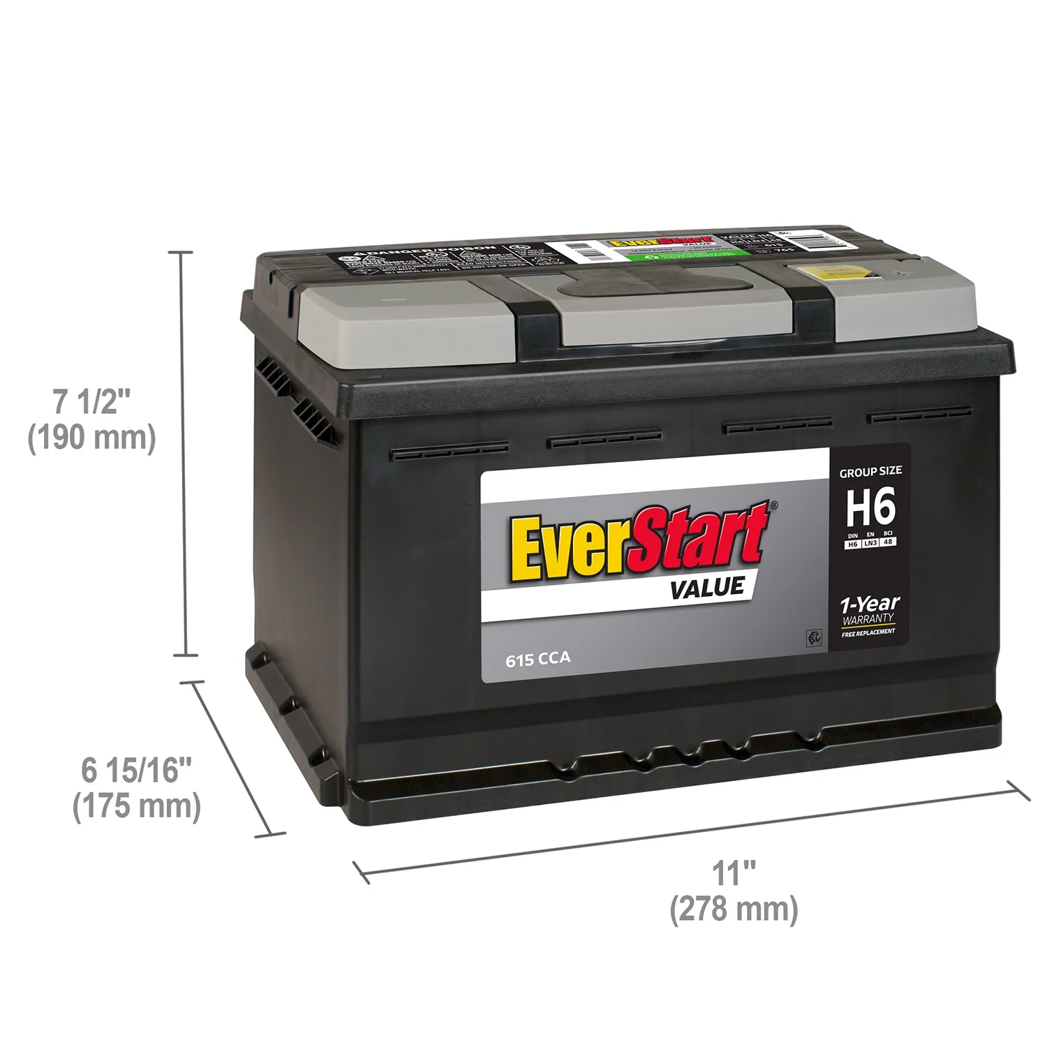 EverStart Value Lead Acid Automotive Battery, Group Size H6 / LN3 / 48 12 Volt, 615 CCA - Cheap Fitting