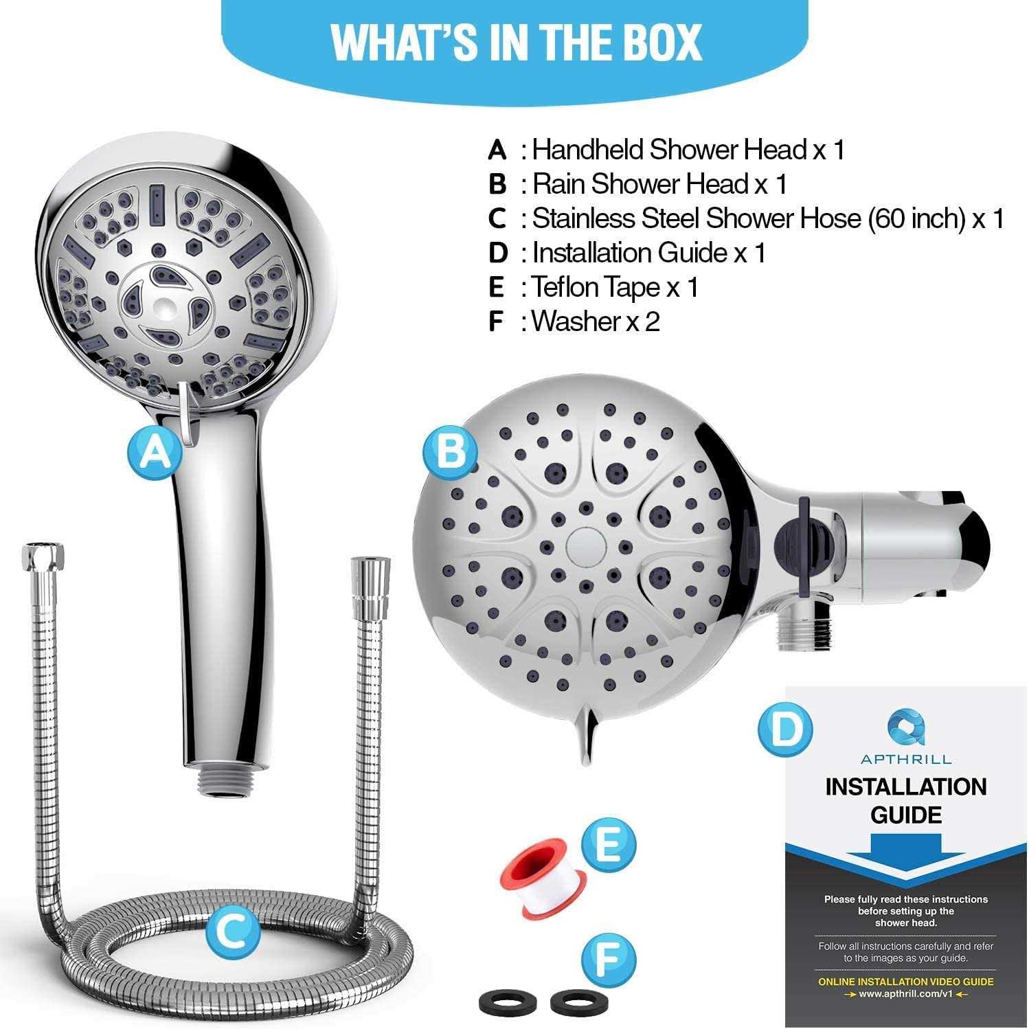 High Pressure 3-Way Shower Head Combo Dual Shower Head with Stainless Steel Hose Enjoy Luxurious 6-setting Rain Shower Head & 9-setting Hand Held - Cheap Fitting