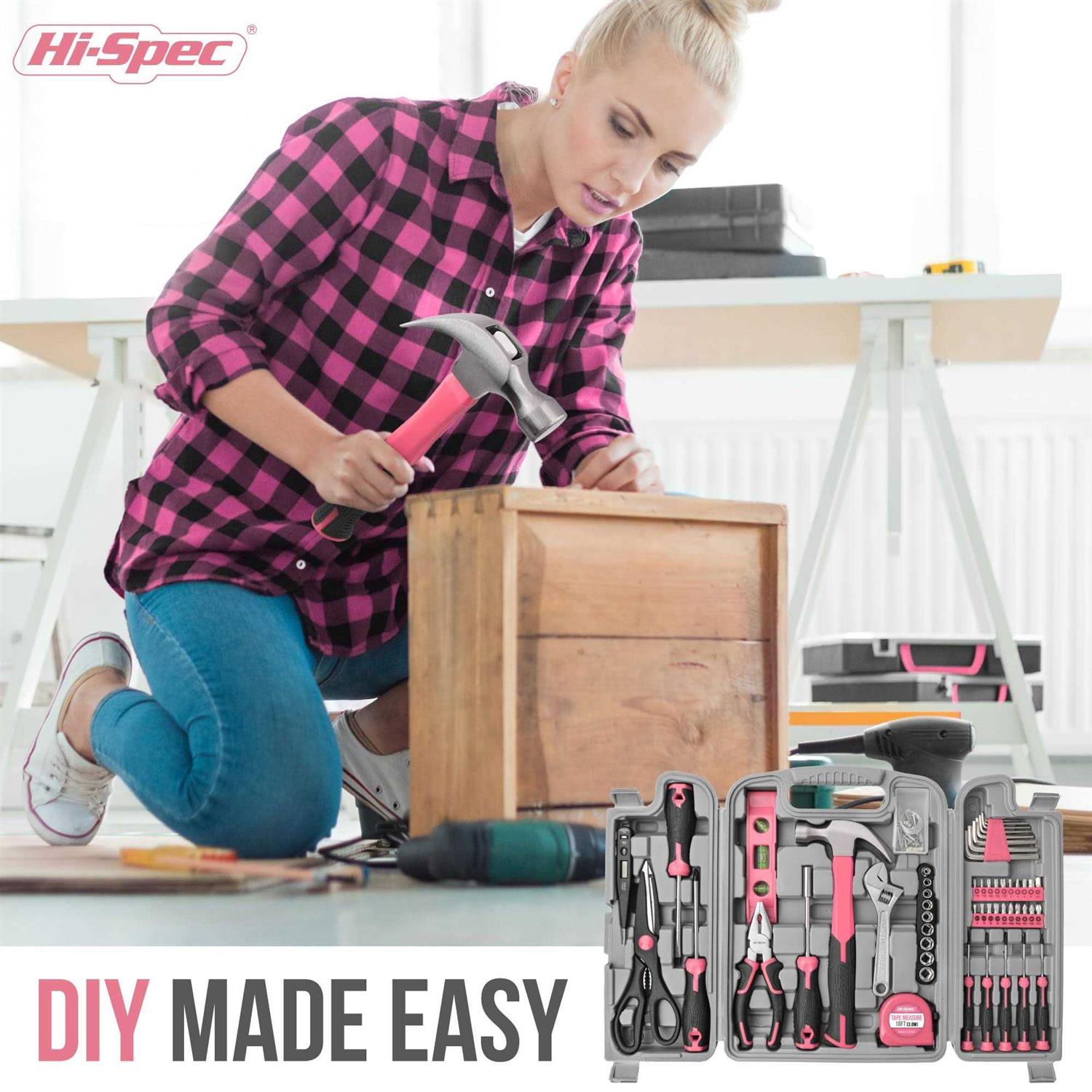 Hi-Spec 54pc Pink Home DIY Tool Kit Set for Women - Cheap Fitting