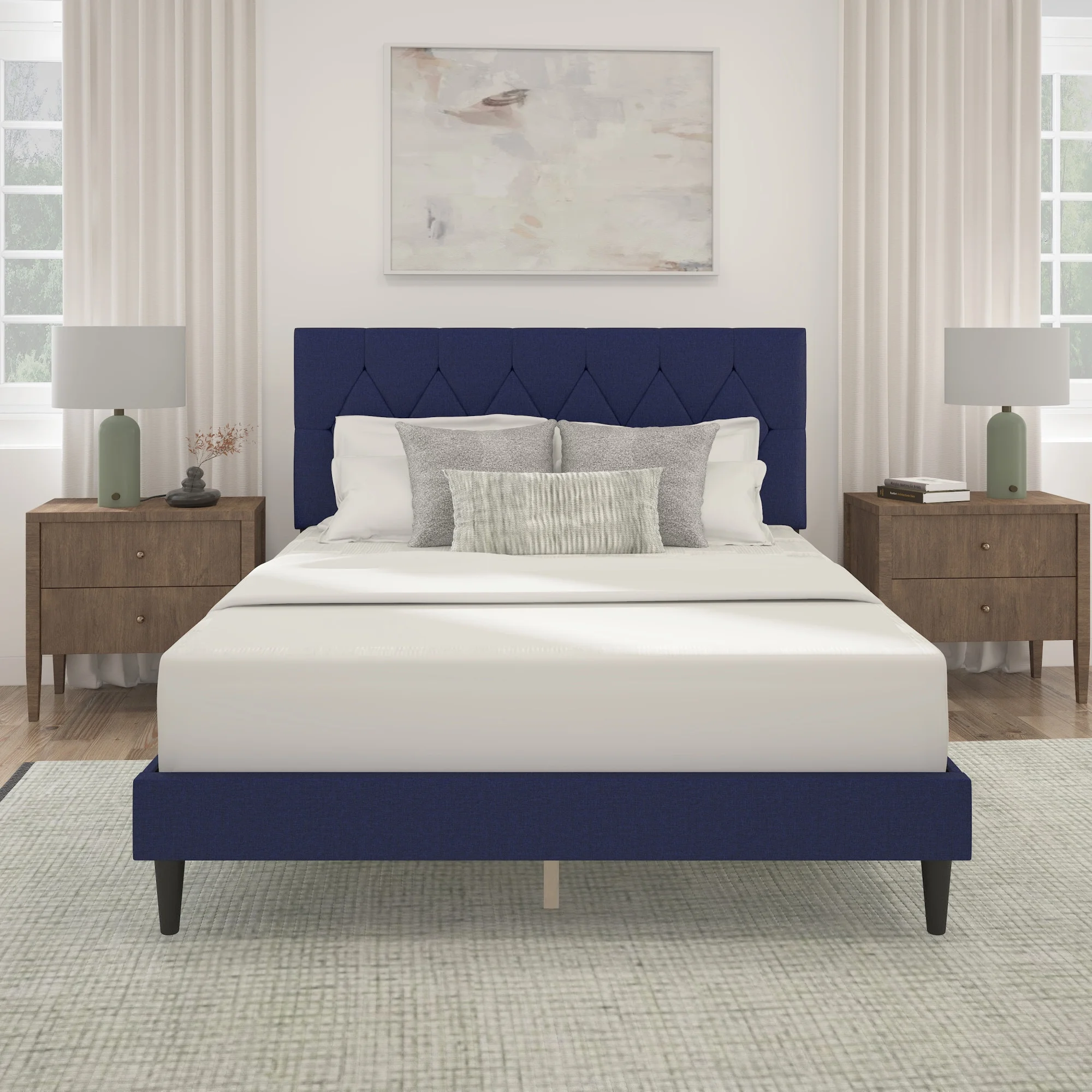 Mainstays Hillside Diamond Tufted Upholstered Queen Platform Bed, Gray - Cheap Fitting