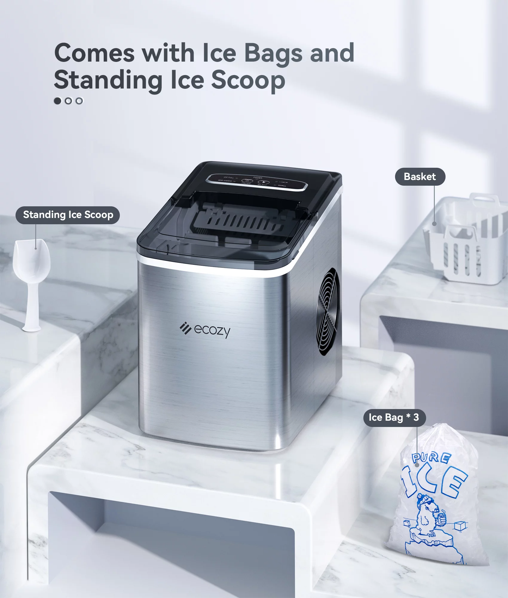 ecozy Ice Maker Countertop, 9 Cubes Ready in 6 Mins - Cheap Fitting