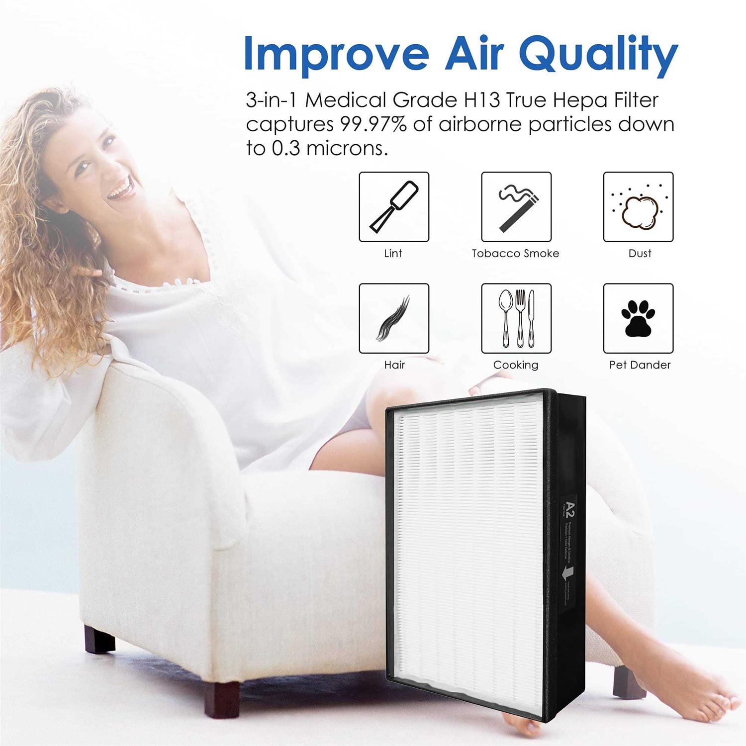 Flintar Type A2 H13 Grade True Hepa Replacement Filter Compatible with Room Air Purifier Fap-C02-A2 - Cheap Fitting