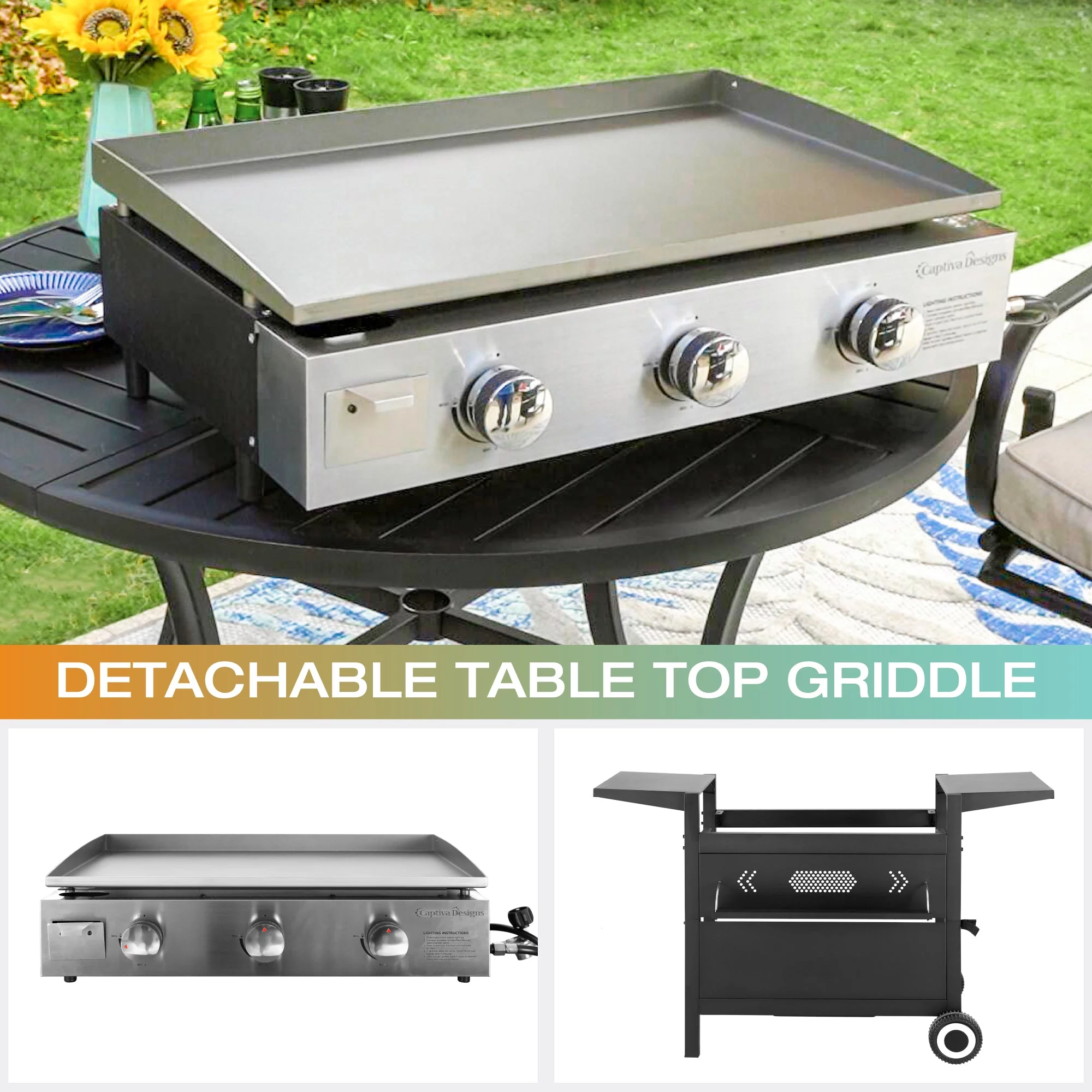 Sophia & William 3-Burners Gas Griddle Portable Flat Table Top BBQ Grill 33,000 BTU - Cheap Fitting